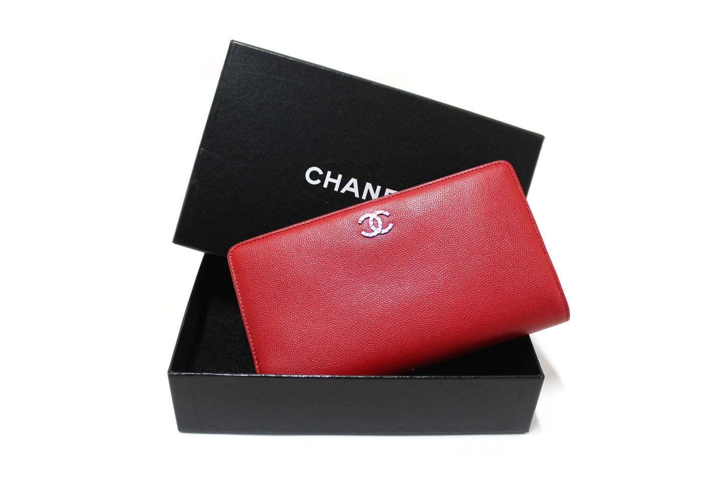 Chanel Red Caviar Leather Long Wallet