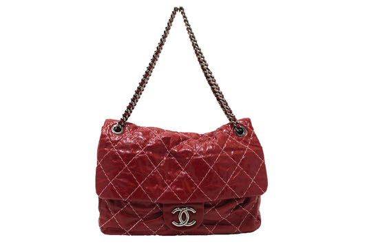 Chanel Stitch Dark Red Glazed Aged Calfskin Leather Maxi Single | Havik Shop.com - Shop Now at Havik Shop.com