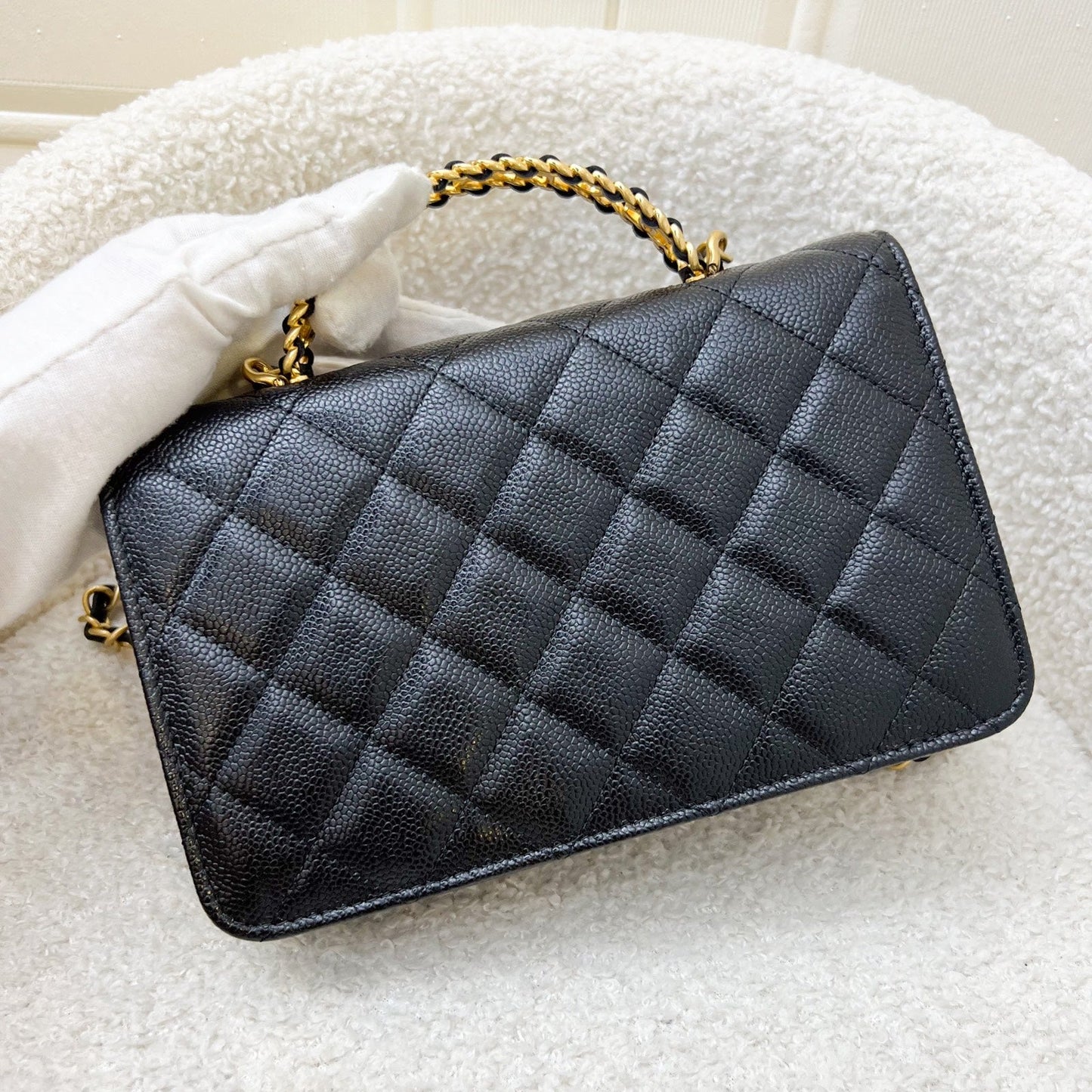 Chanel 22S "Pick Me Up" Wallet on Chain WOC in Black Caviar AGHW (Model: AP2804)