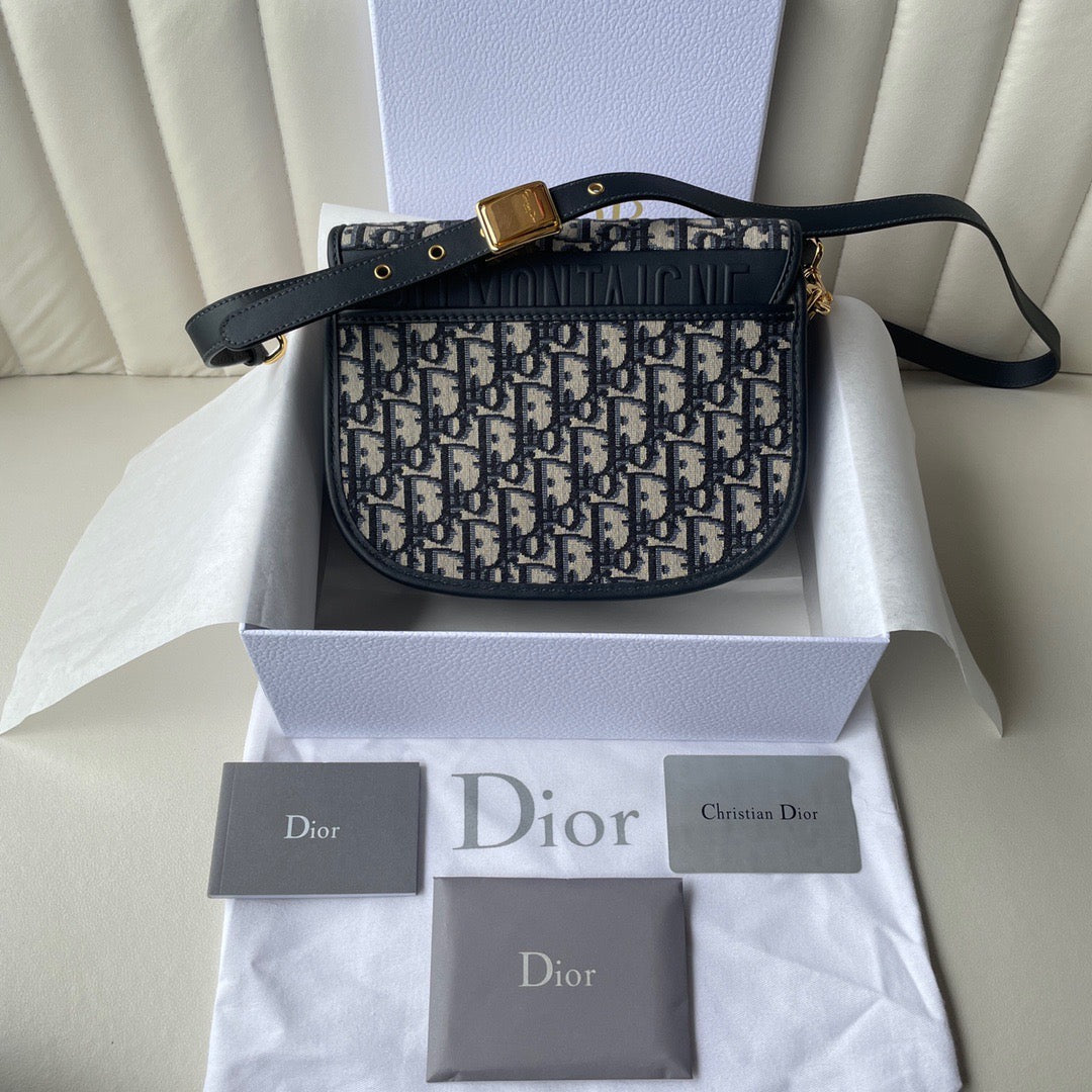Blue Dior Oblique Jacquard Medium Bobby Bag Leather Crossbody Bag for Women