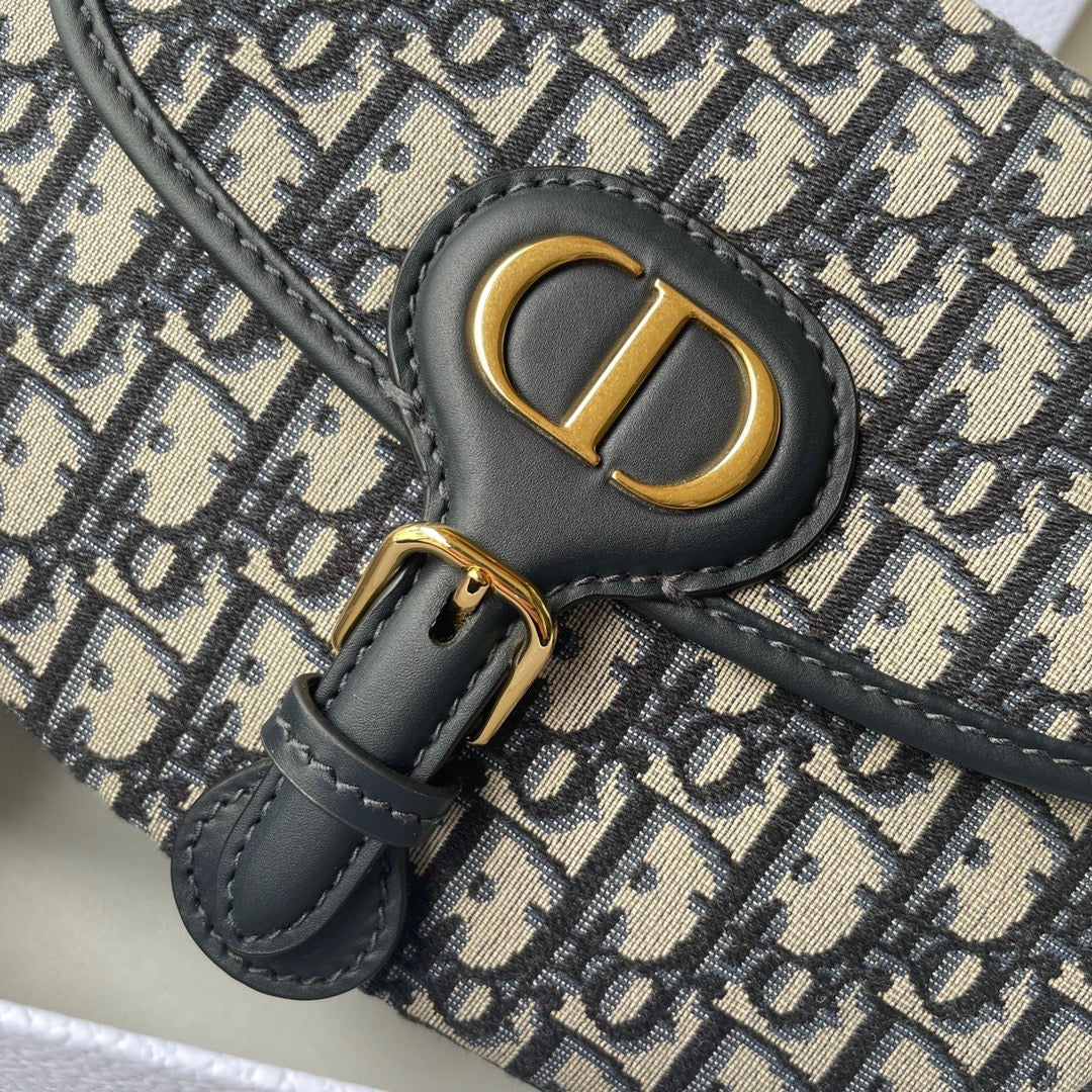 Blue Dior Oblique Jacquard Medium Bobby Bag Leather Crossbody Bag for Women