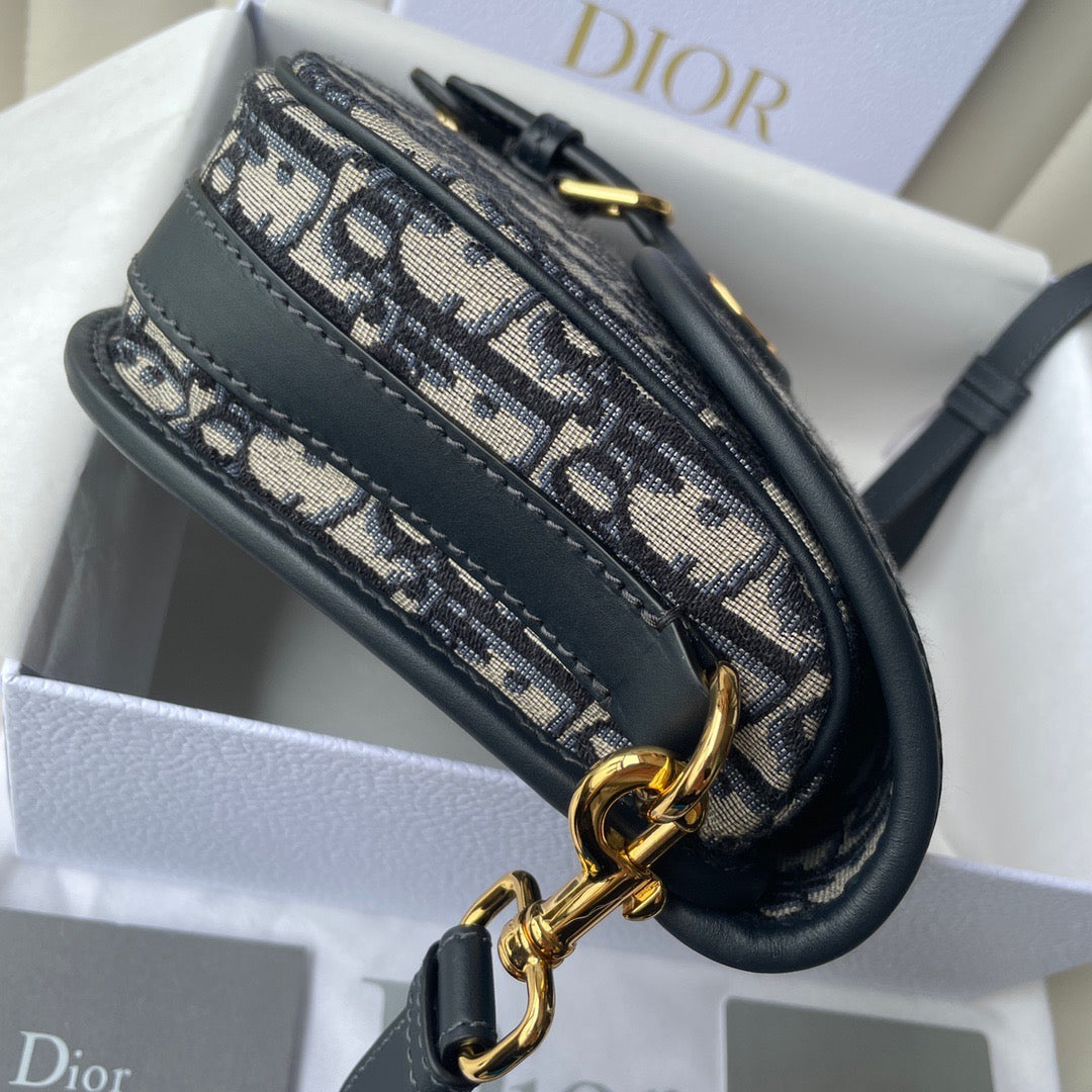 Blue Dior Oblique Jacquard Medium Bobby Bag Leather Crossbody Bag for Women