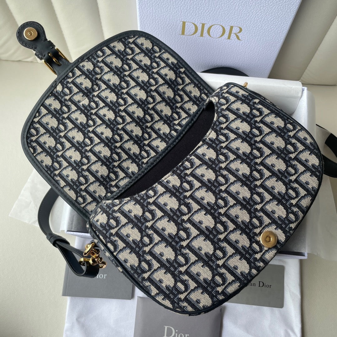 Blue Dior Oblique Jacquard Medium Bobby Bag Leather Crossbody Bag for Women