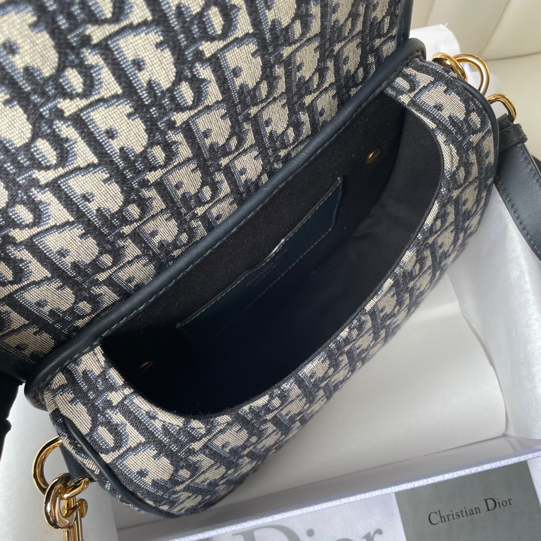 Blue Dior Oblique Jacquard Medium Bobby Bag Leather Crossbody Bag for Women