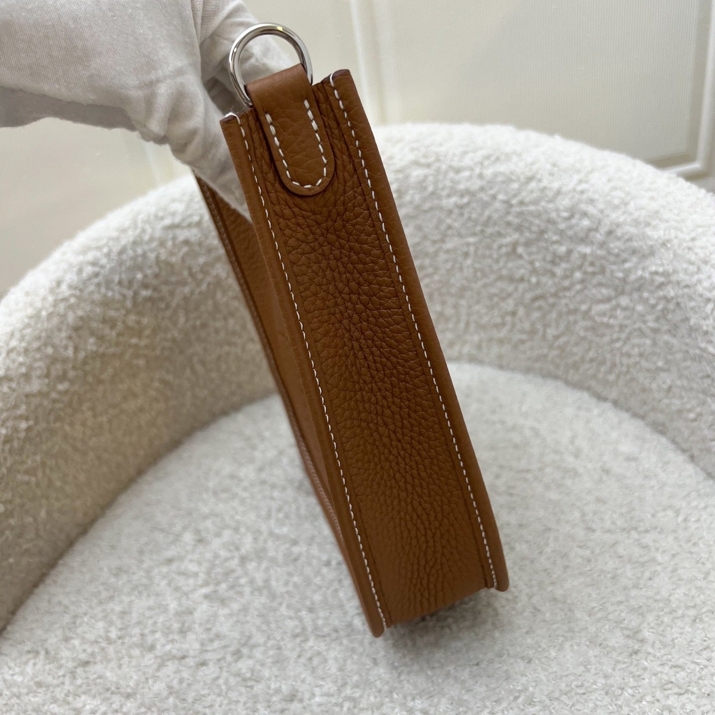[New Short Strap] Hermes Mini Evelyne TPM in Gold Clemence Leather with Gold Strap and PHW