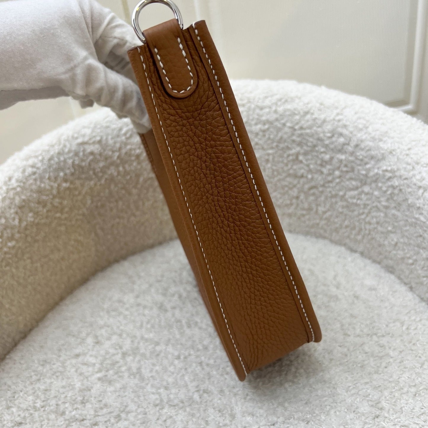 [New Short Strap] Hermes Mini Evelyne TPM in Gold Clemence Leather with Gold Strap and PHW