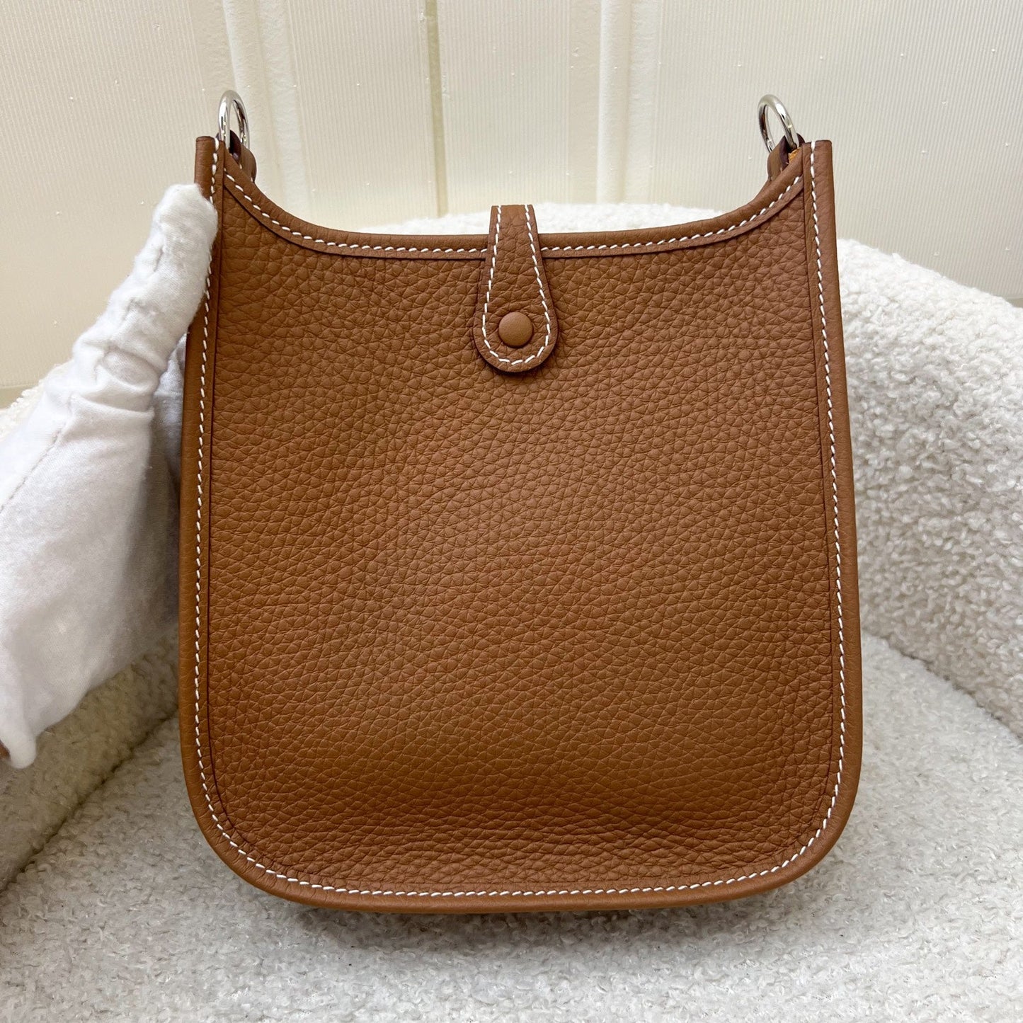 [New Short Strap] Hermes Mini Evelyne TPM in Gold Clemence Leather with Gold Strap and PHW
