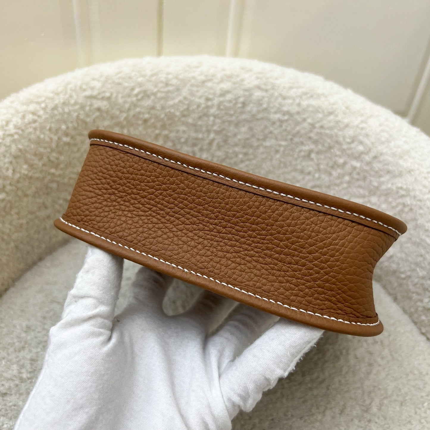 [New Short Strap] Hermes Mini Evelyne TPM in Gold Clemence Leather with Gold Strap and PHW