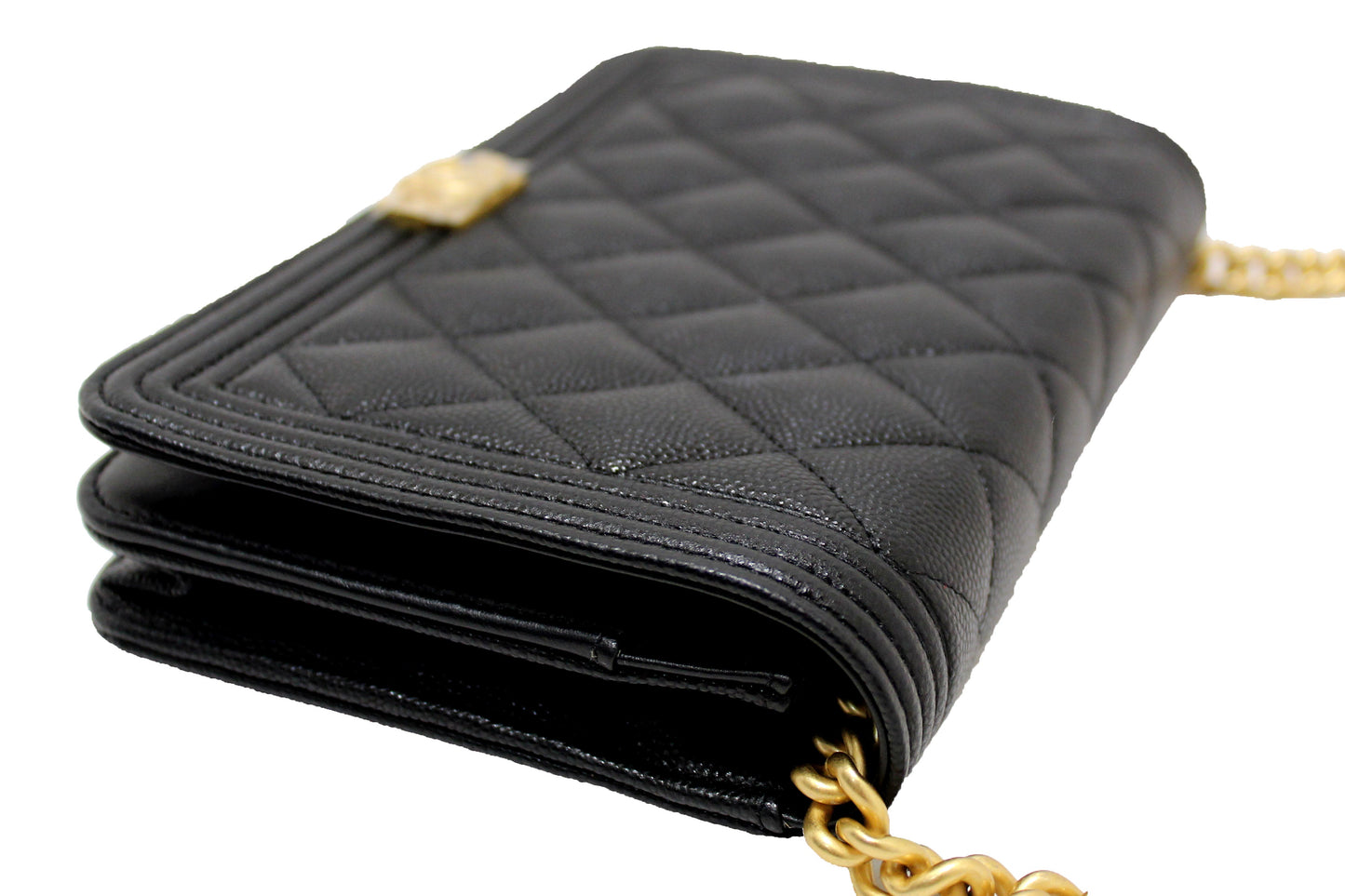 Chanel Black Caviar Quilted Leather Boy Wallet On Chain WOC