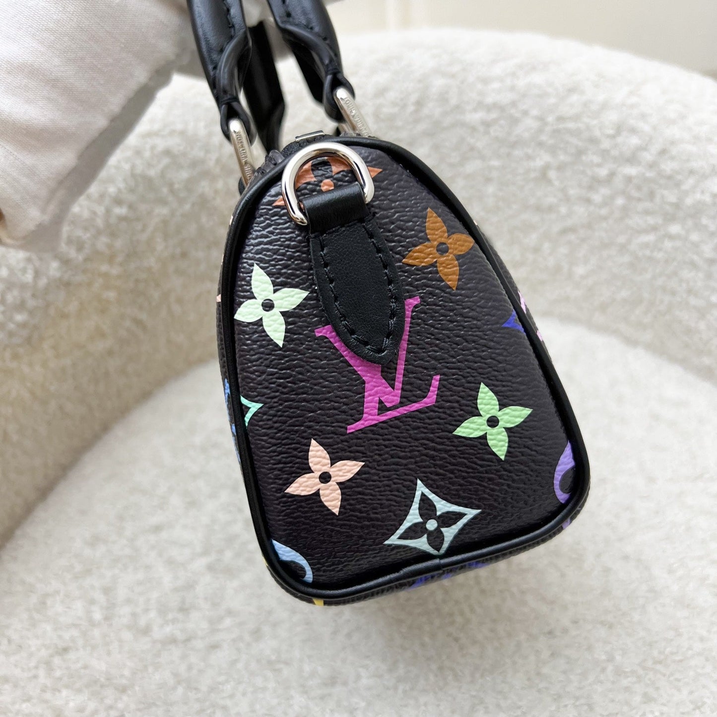 LV Louis Vuitton x Takashi Murakami Nano Speedy in Multicolore Noir Monogram Canvas and GHW