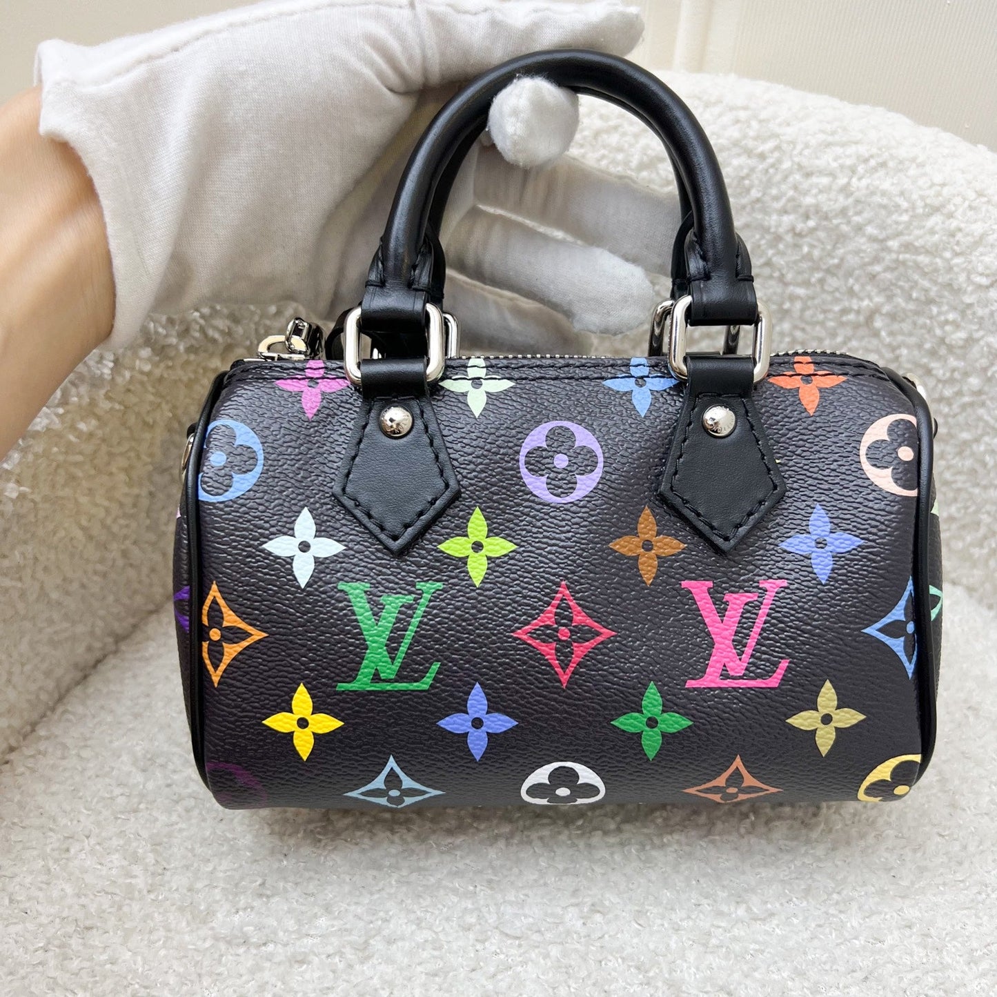 LV Louis Vuitton x Takashi Murakami Nano Speedy in Multicolore Noir Monogram Canvas and GHW