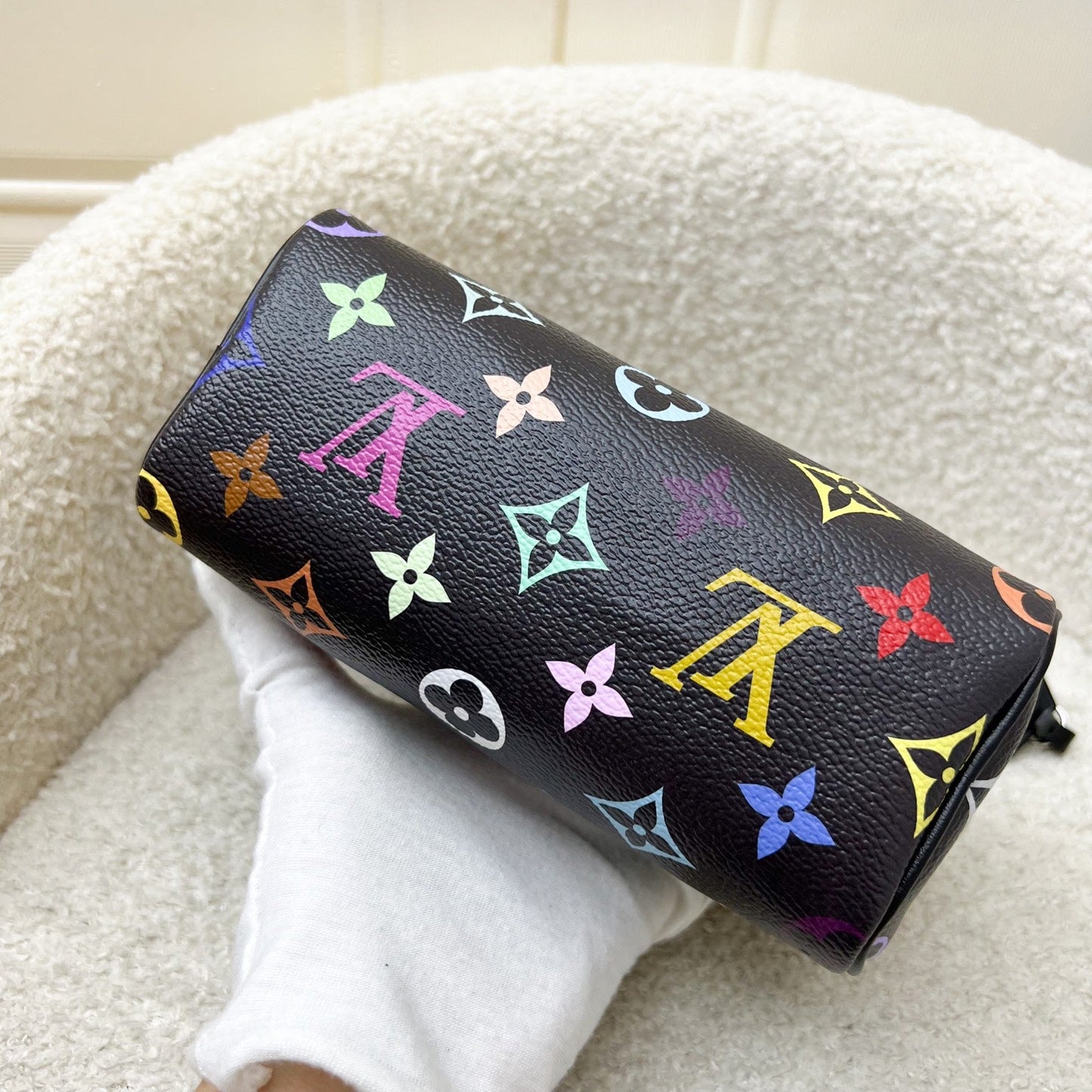 LV Louis Vuitton x Takashi Murakami Nano Speedy in Multicolore Noir Monogram Canvas and GHW