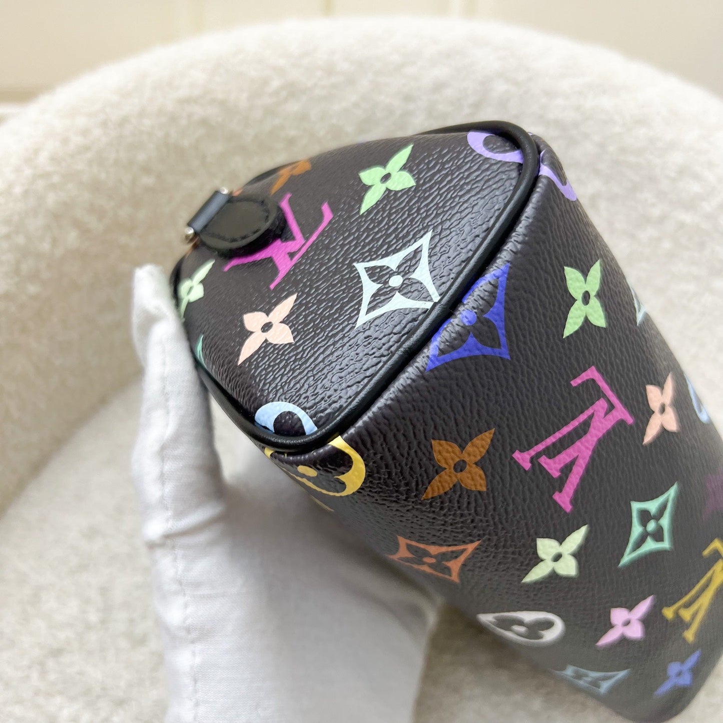 LV Louis Vuitton x Takashi Murakami Nano Speedy in Multicolore Noir Monogram Canvas and GHW