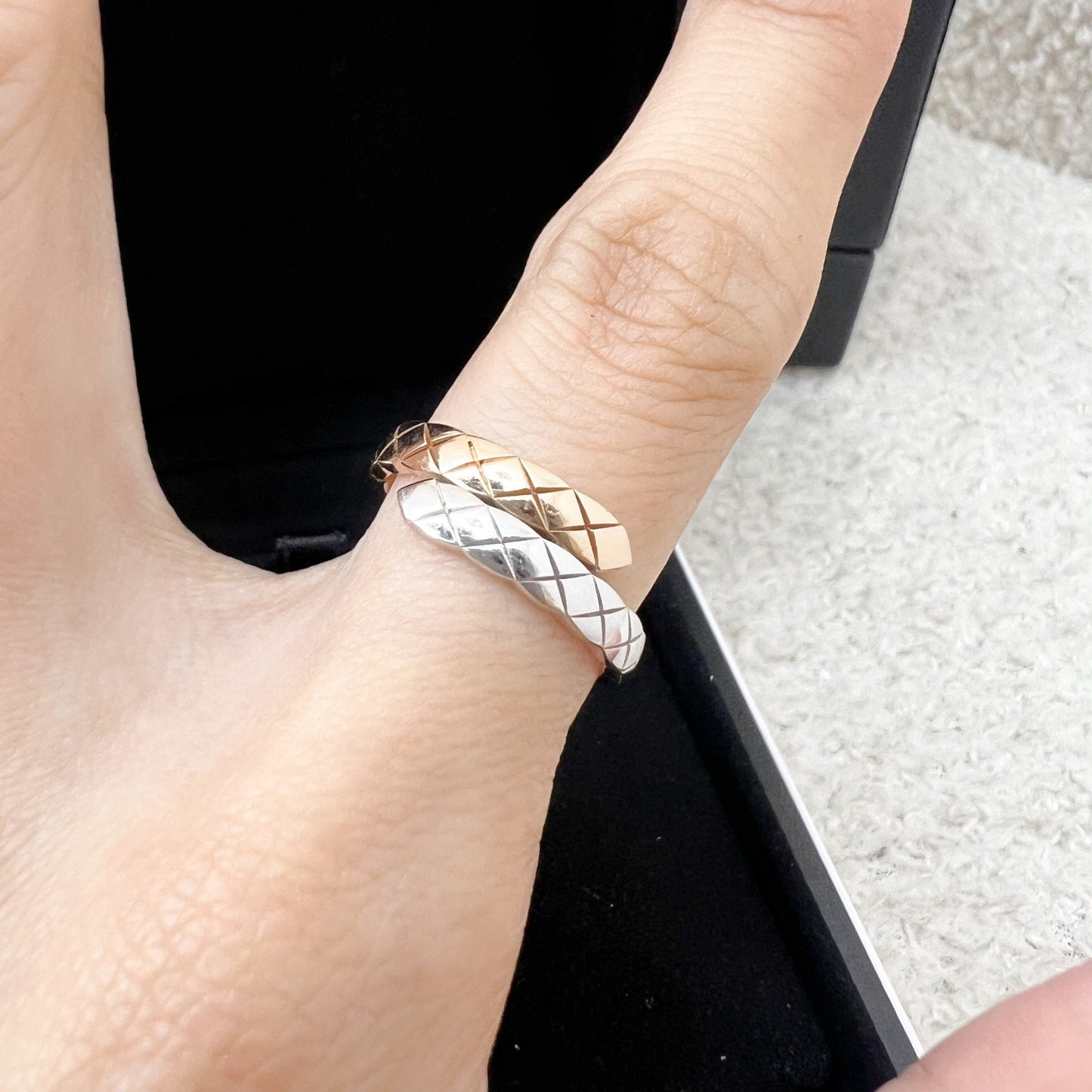 Chanel Coco Crush Toi Et Moi Ring Small Version with Diamonds in 18K White and Beige Gold Sz 51