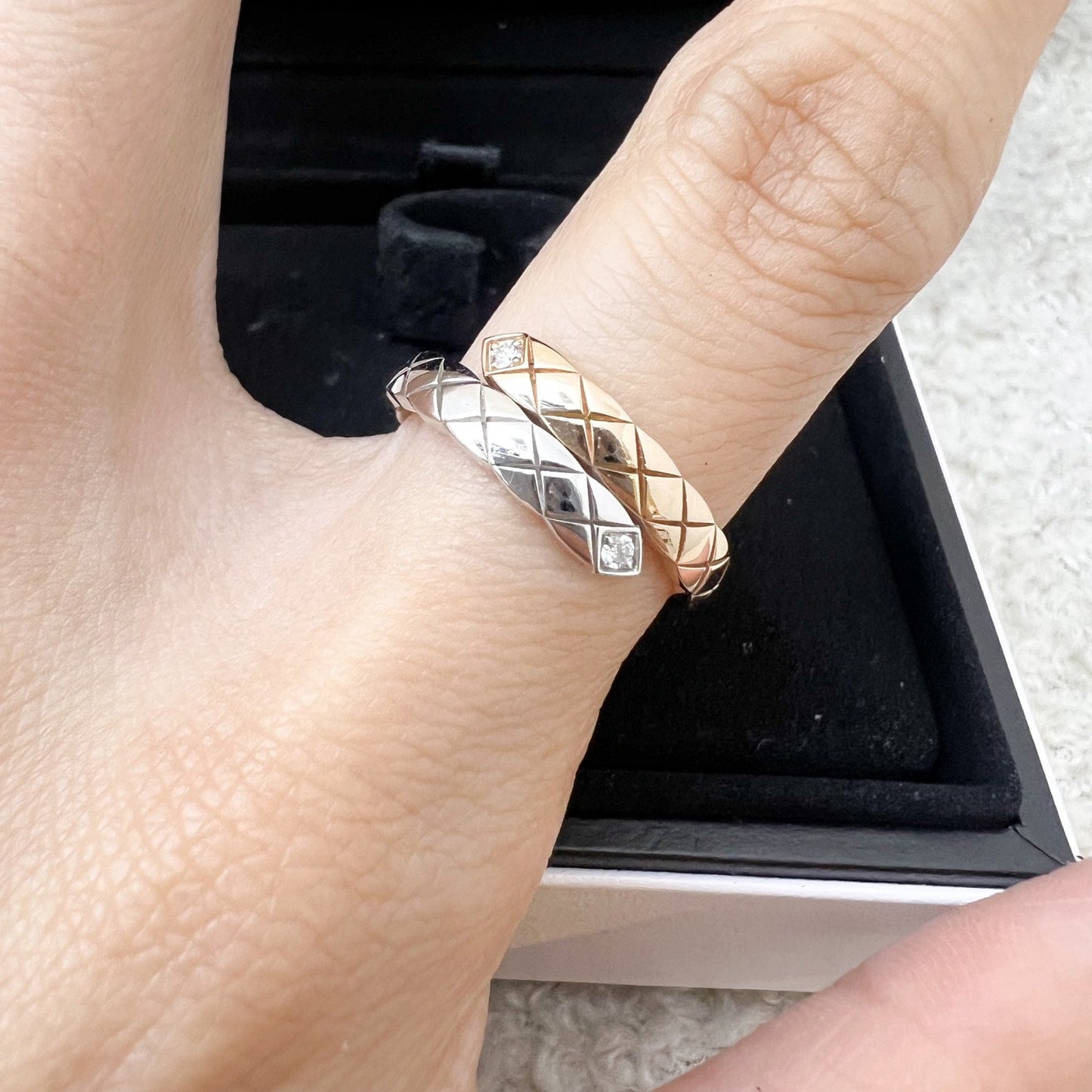 Chanel Coco Crush Toi Et Moi Ring Small Version with Diamonds in 18K White and Beige Gold Sz 51