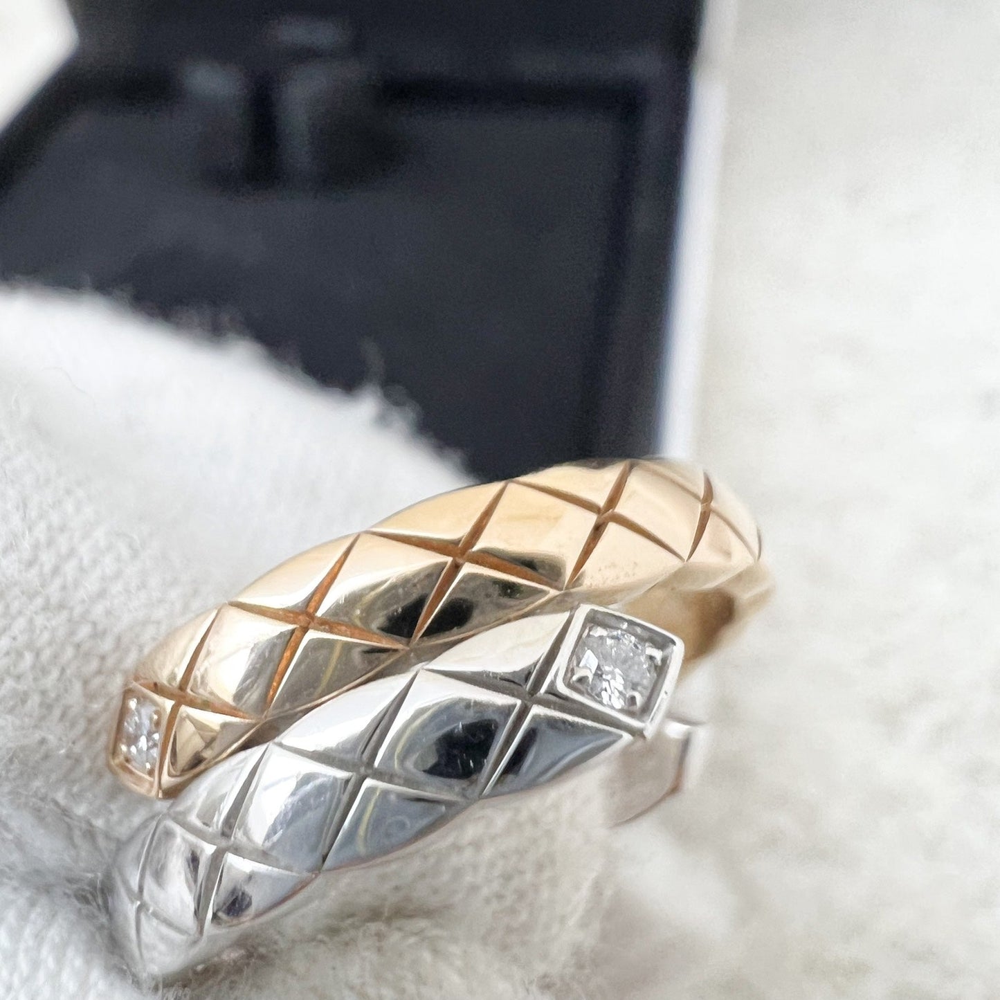 Chanel Coco Crush Toi Et Moi Ring Small Version with Diamonds in 18K White and Beige Gold Sz 51