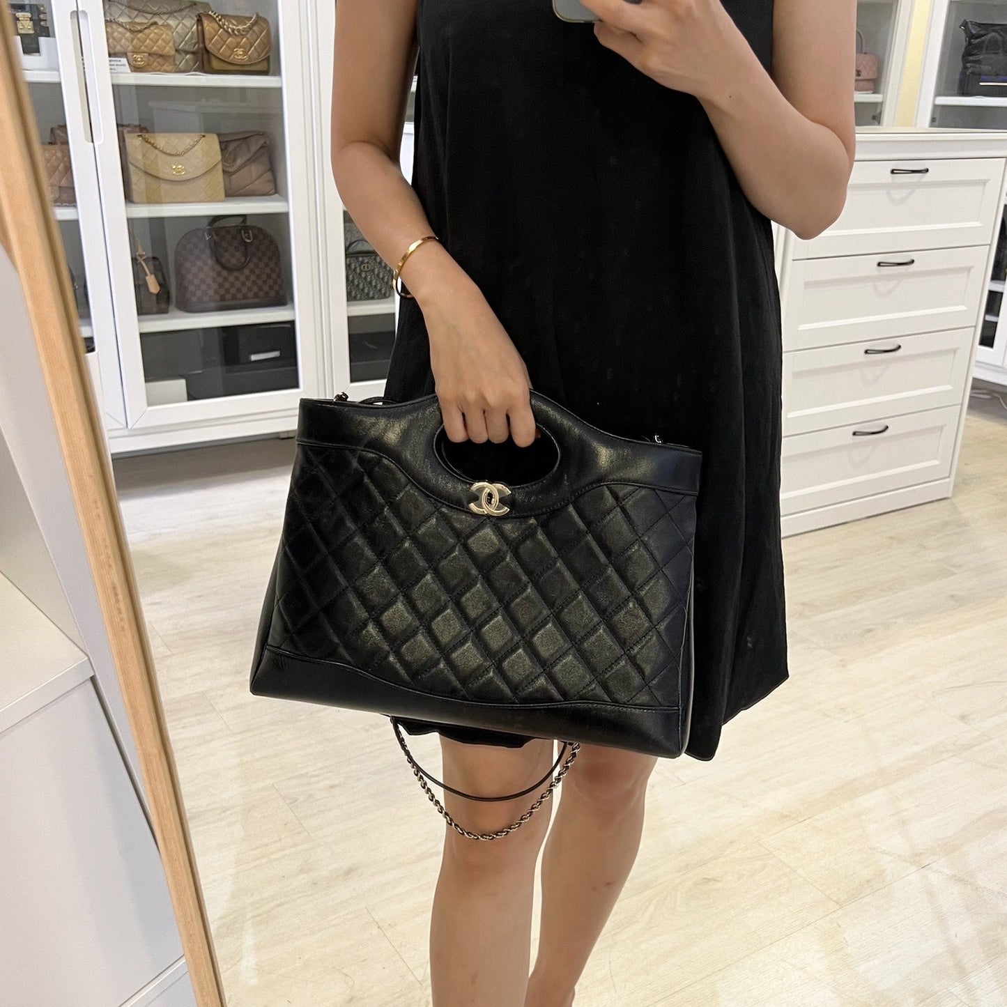 Chanel 31 Medium Shopping Bag in 24S Black Shiny Calfskin and LGHW (Model: AS4854)