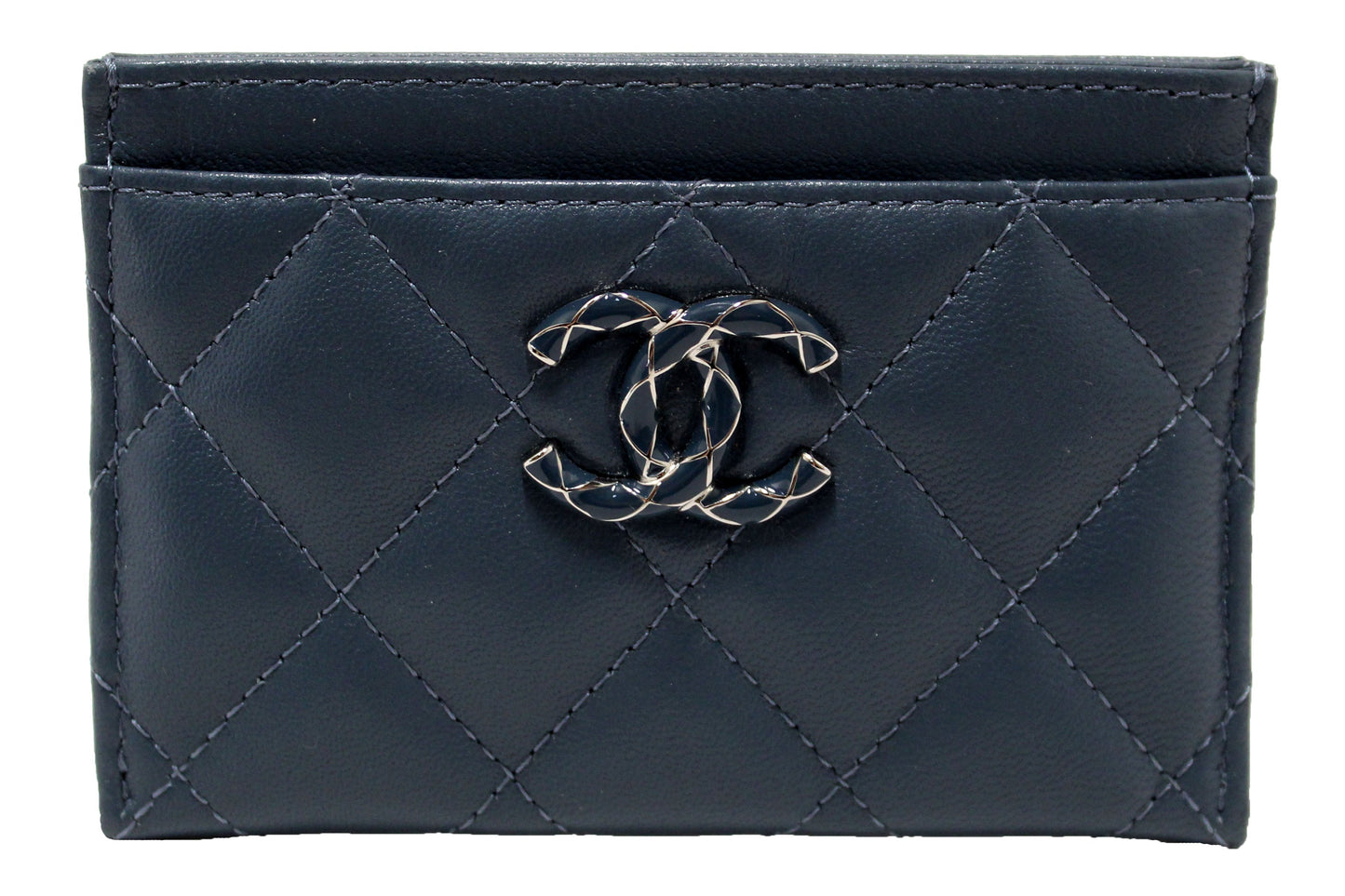 Chanel Blue Quilted Lambskin Leather Card Holder