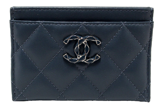 Chanel Blue Quilted Lambskin Leather Card Holder