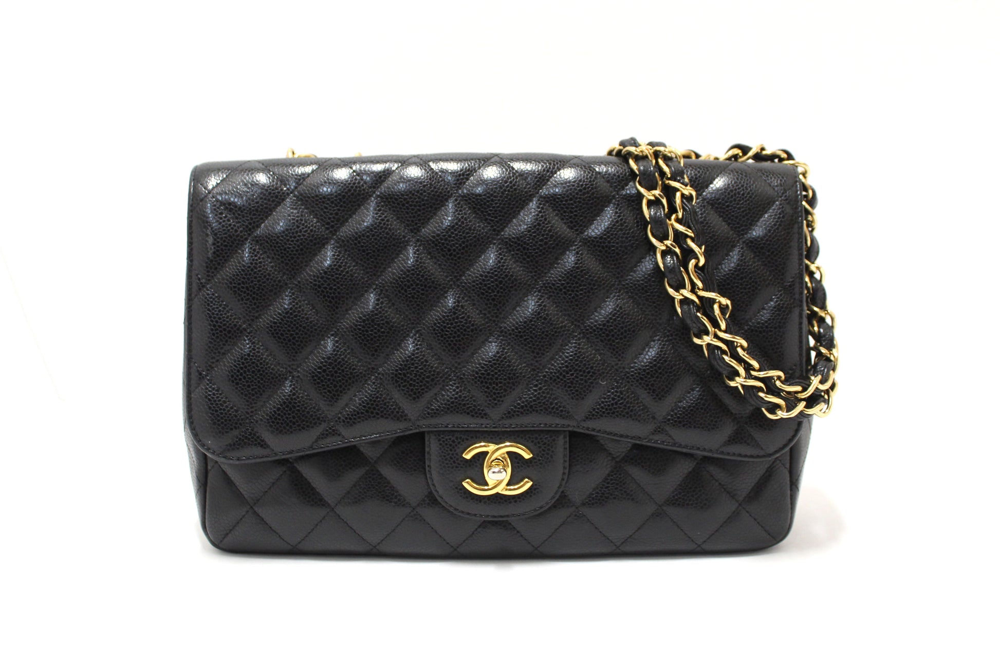 Chanel Black Quilted Caviar Leather Classic Jumbo Single Flap B | Havik Shop.com - Shop Now at Havik Shop.com
