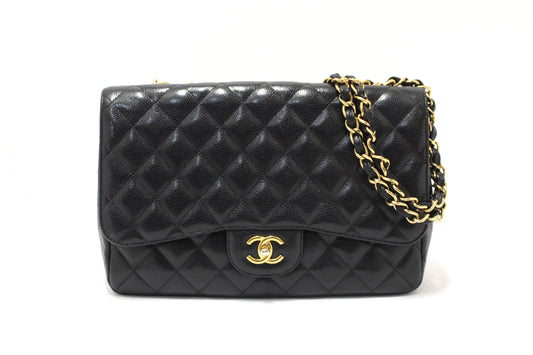 Chanel Black Quilted Caviar Leather Classic Jumbo Single Flap B | Havik Shop.com - Shop Now at Havik Shop.com