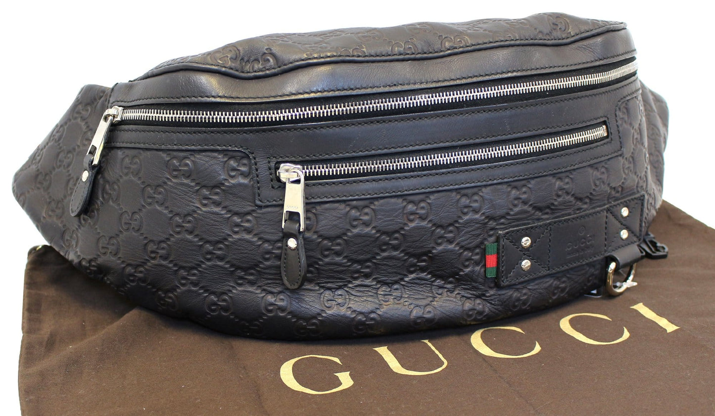 GUCCI GG Guccissima Black Leather Waist Crossbody Bag