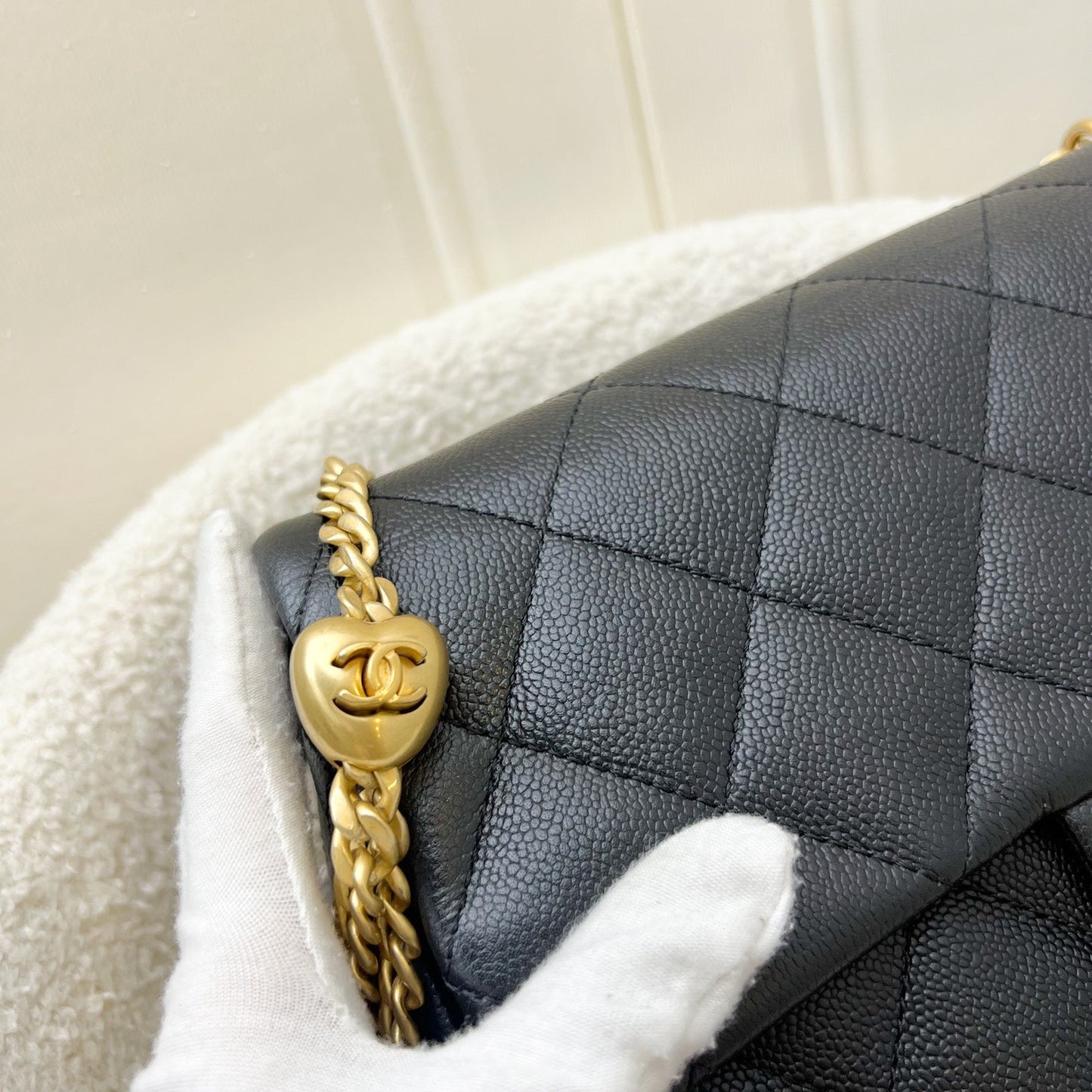 Chanel 23P / 24P Heart Adjustable Chain Small / Medium 24cm Flap Bag in Black Caviar AGHW (Model: AS3921)