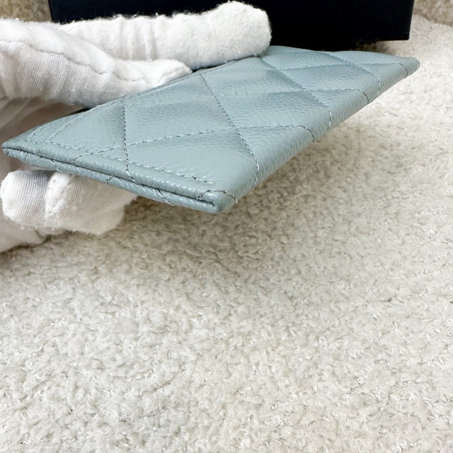 Chanel Classic Flat Card Holder in Seafoam Green / Grey Caviar and SHW