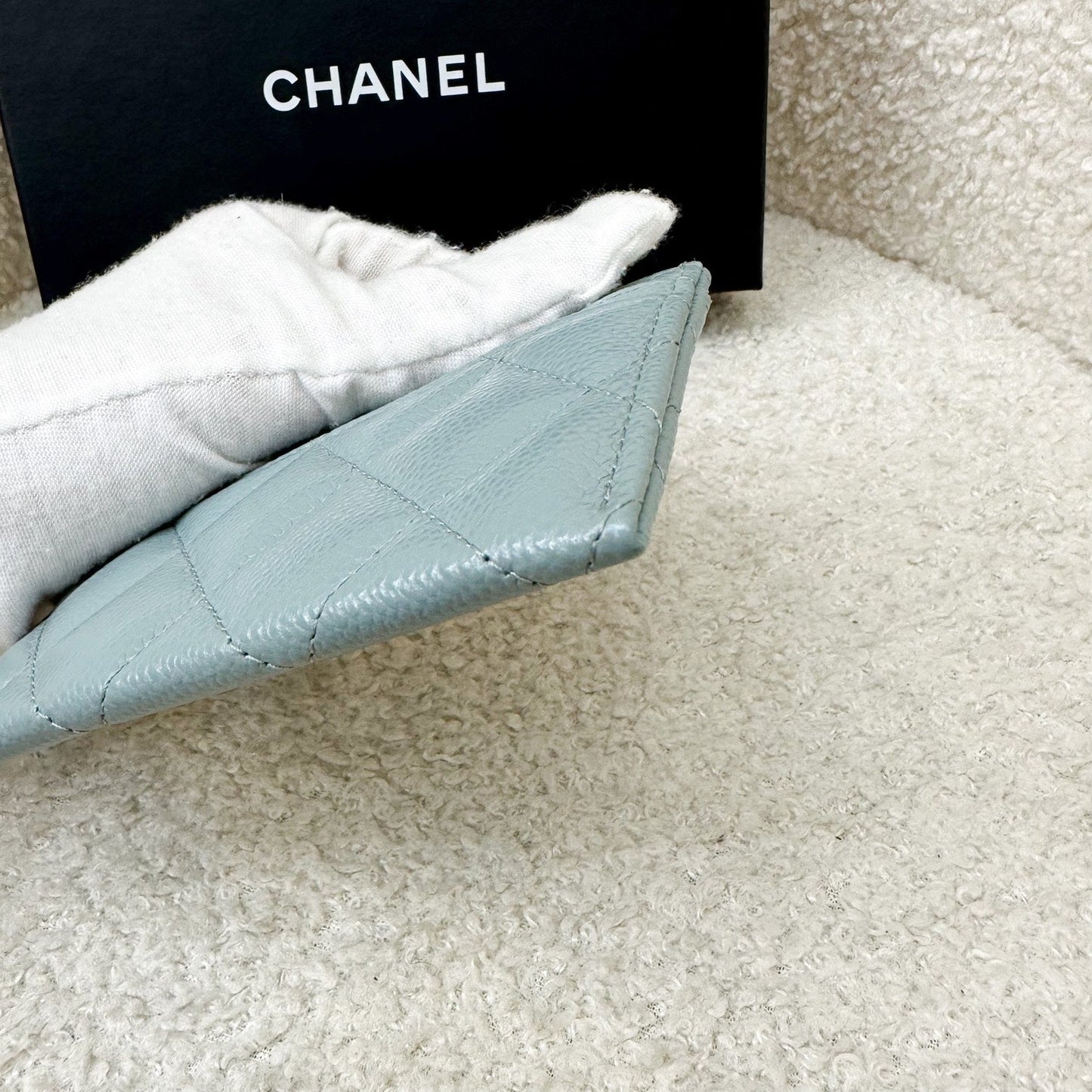 Chanel Classic Flat Card Holder in Seafoam Green / Grey Caviar and SHW