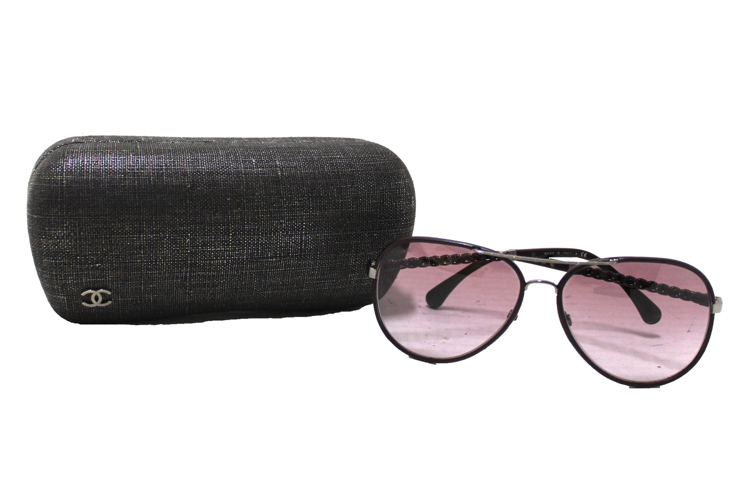 Chanel Violet Calfskin/Metal Aviator Pilot Sunglasses 4219Q