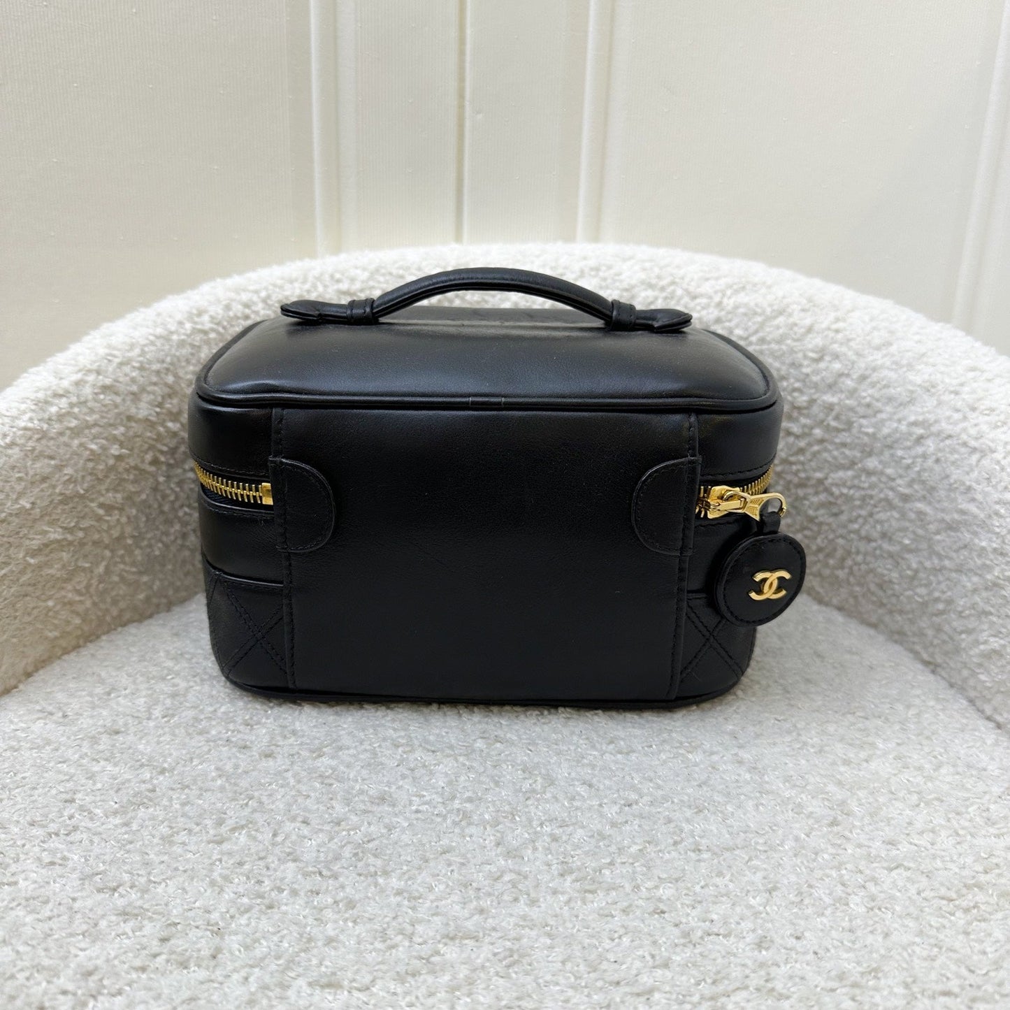 Chanel Vintage Travel Vanity Bag in Black Lambskin 24K GHW