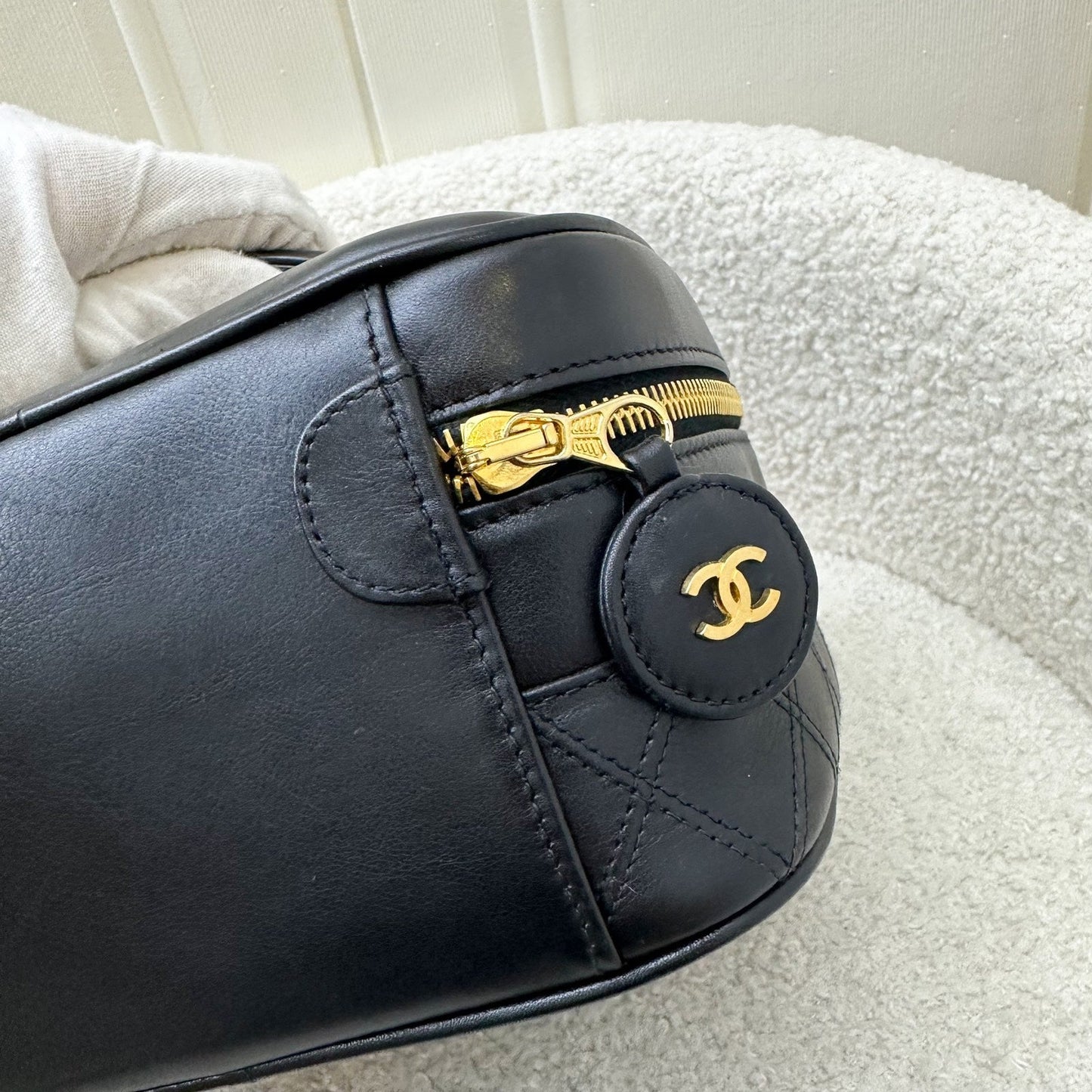 Chanel Vintage Travel Vanity Bag in Black Lambskin 24K GHW