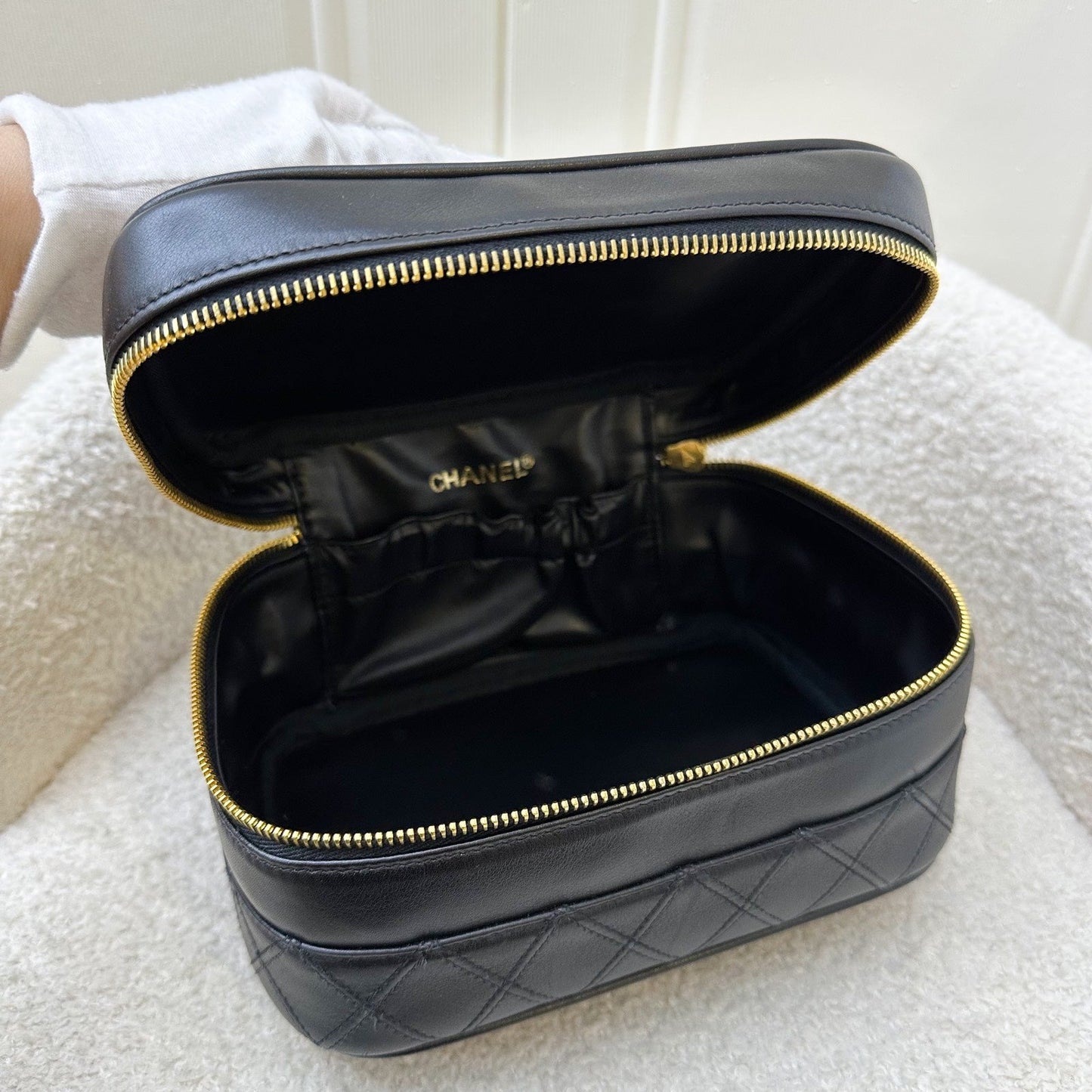 Chanel Vintage Travel Vanity Bag in Black Lambskin 24K GHW