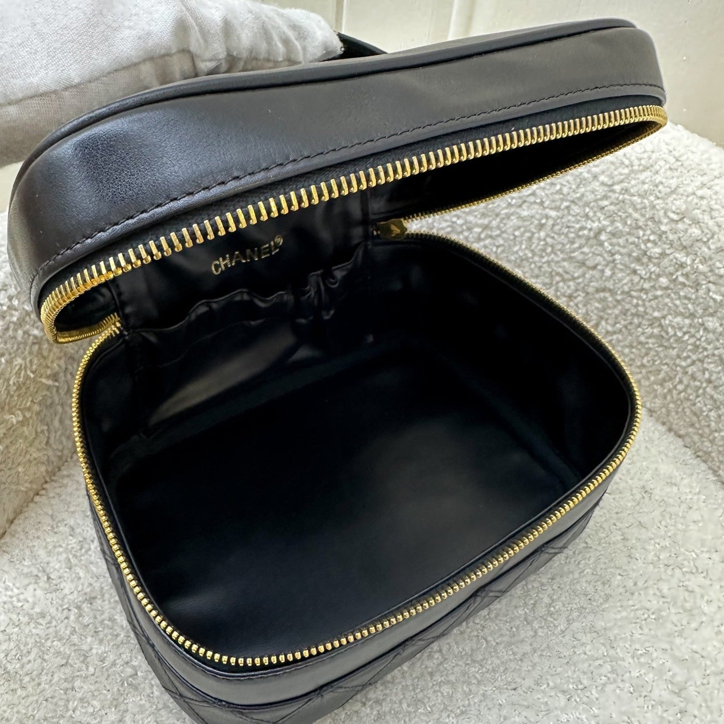 Chanel Vintage Travel Vanity Bag in Black Lambskin 24K GHW