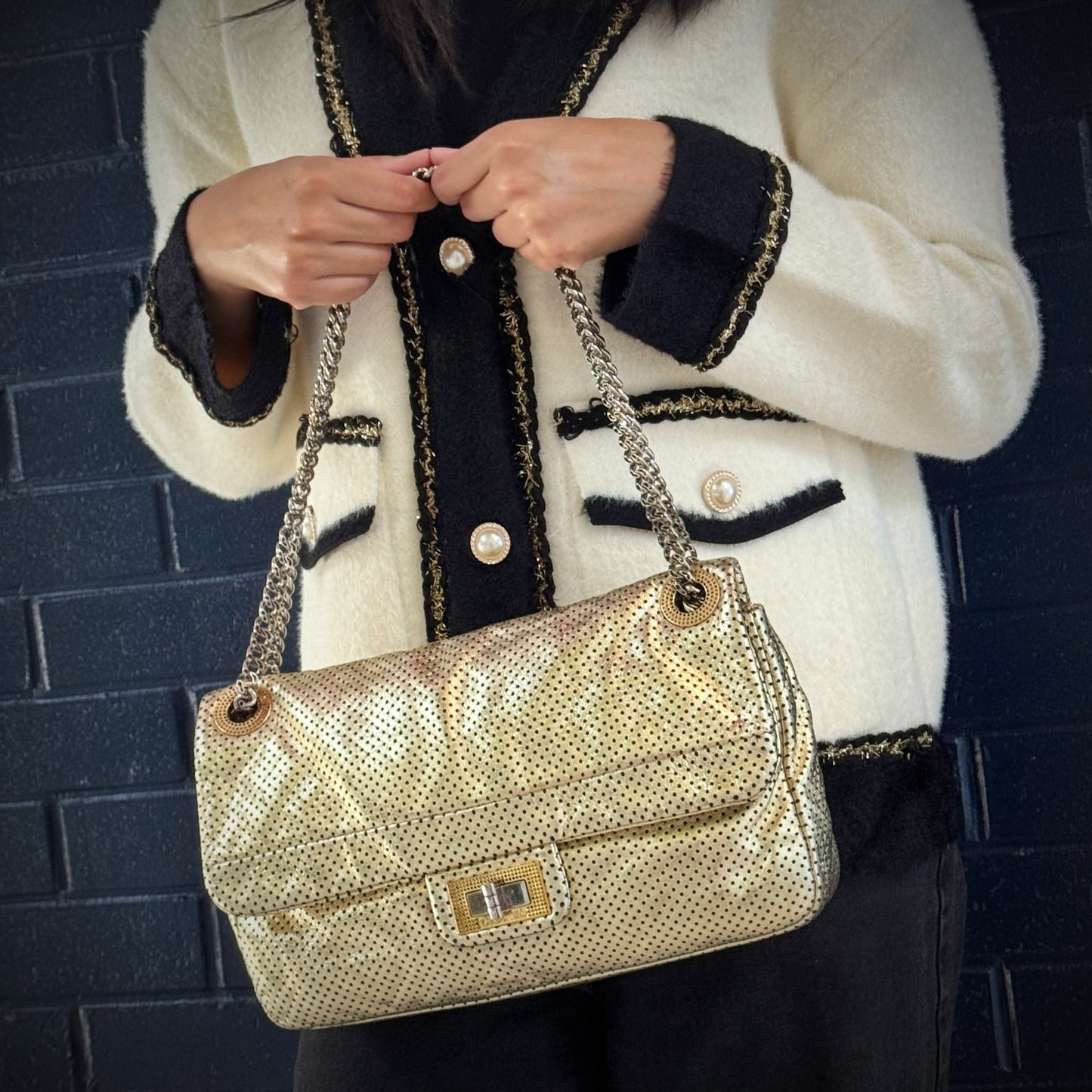 Chanel 2.55 Metallic Leather Drill Flap Bag TWS