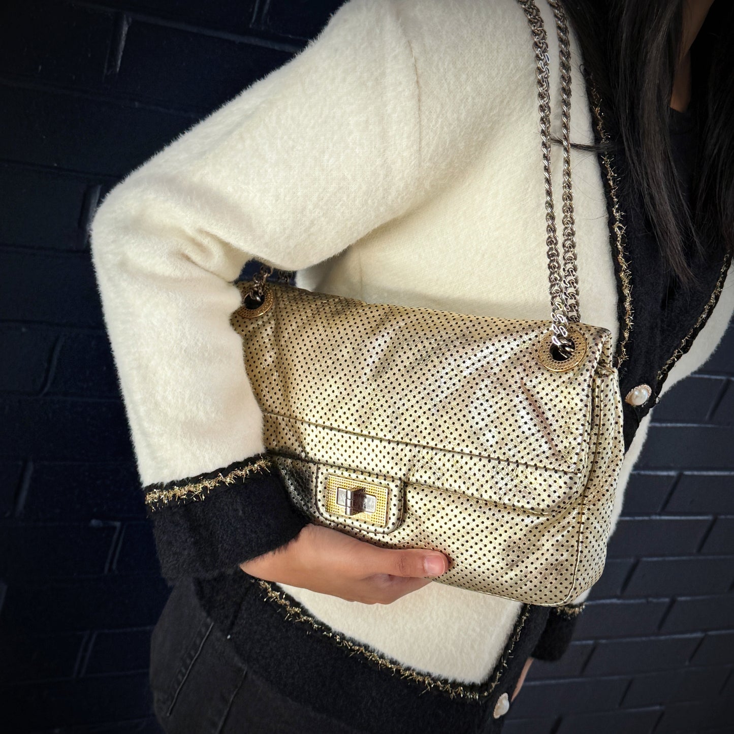 Chanel 2.55 Metallic Leather Drill Flap Bag TWS