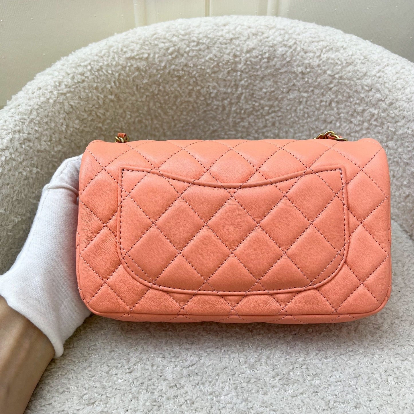 Chanel Pearl Crush Mini Rectangular Flap in Salmon Pink Lambskin and AGHW (Model: AS1787)