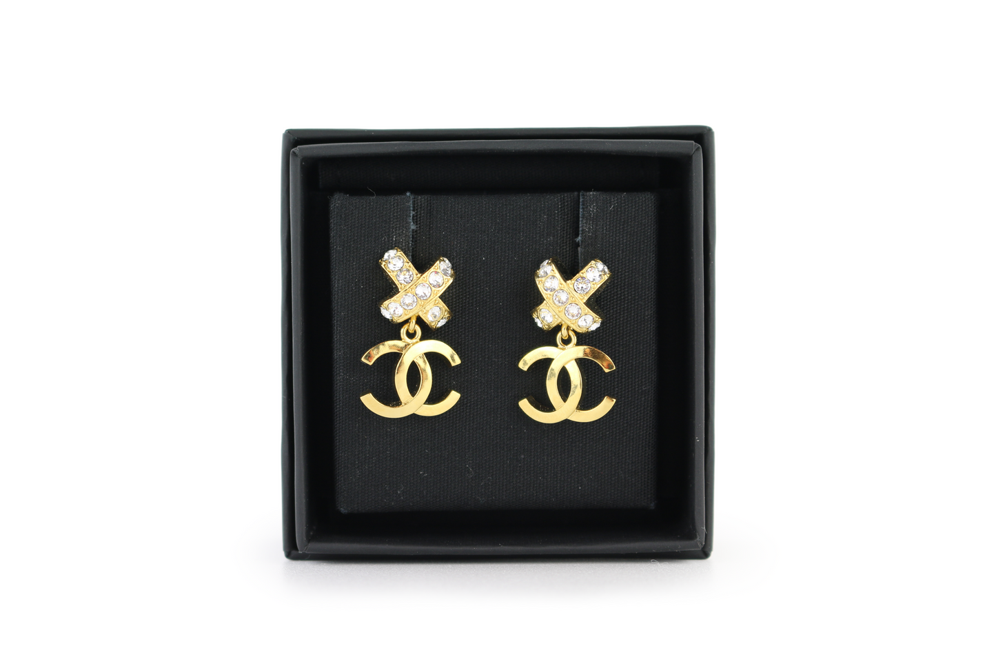 Gold/Crystal CC Drop Pendant Earrings