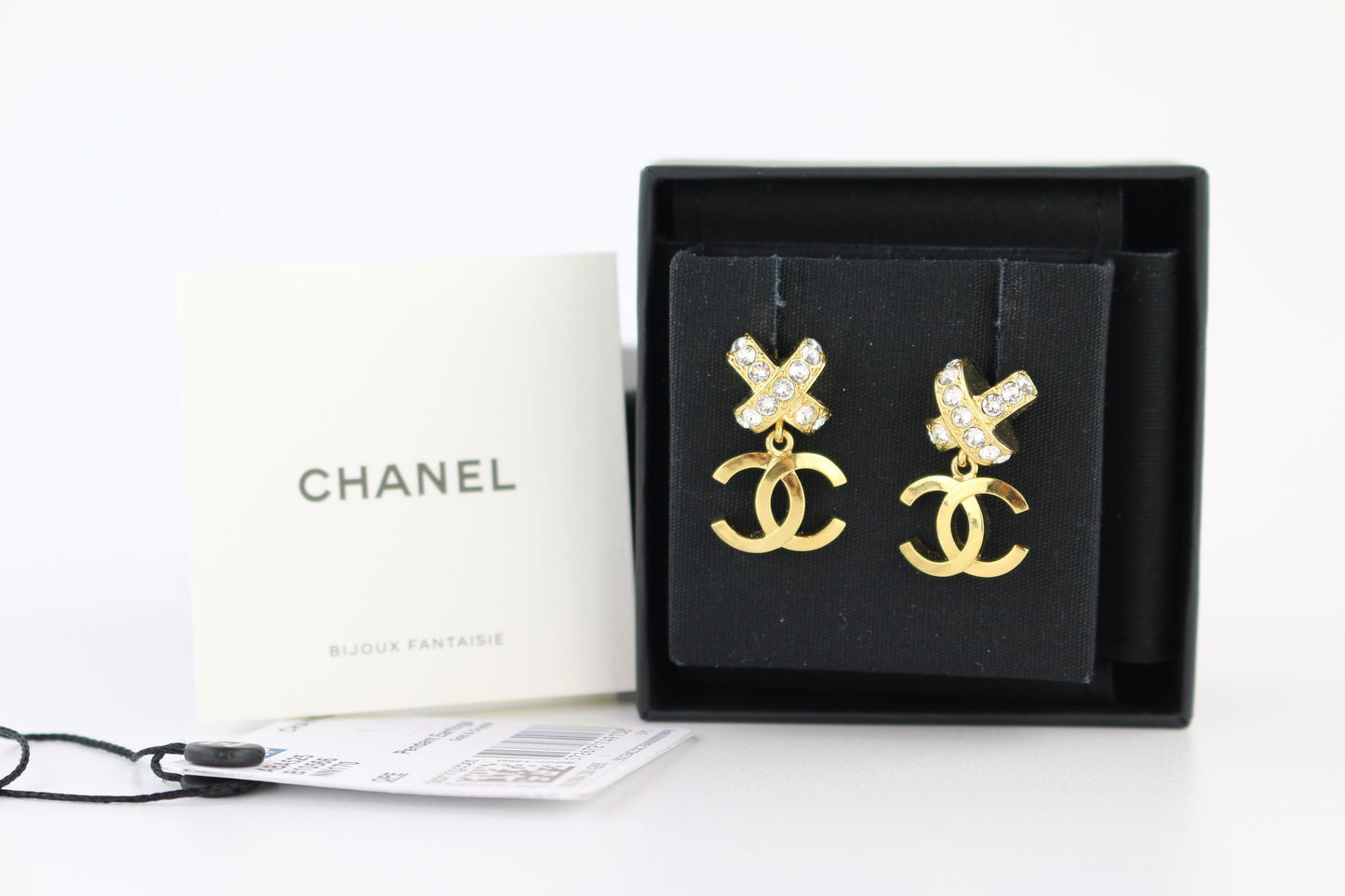 Gold/Crystal CC Drop Pendant Earrings