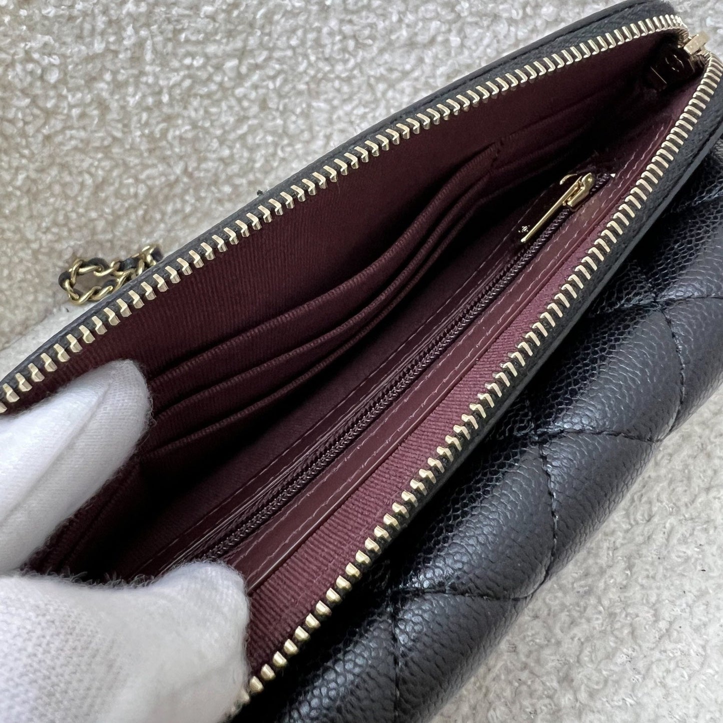 Chanel Phone Holder / Wallet On Chain WOC in Black Caviar and LGHW (Model: AP2096)