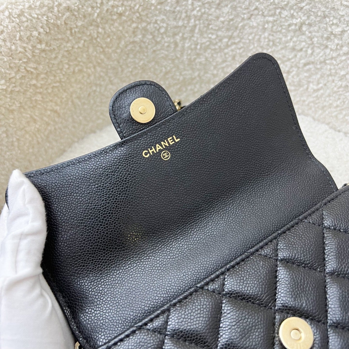 Chanel Phone Holder / Wallet On Chain WOC in Black Caviar and LGHW (Model: AP2096)