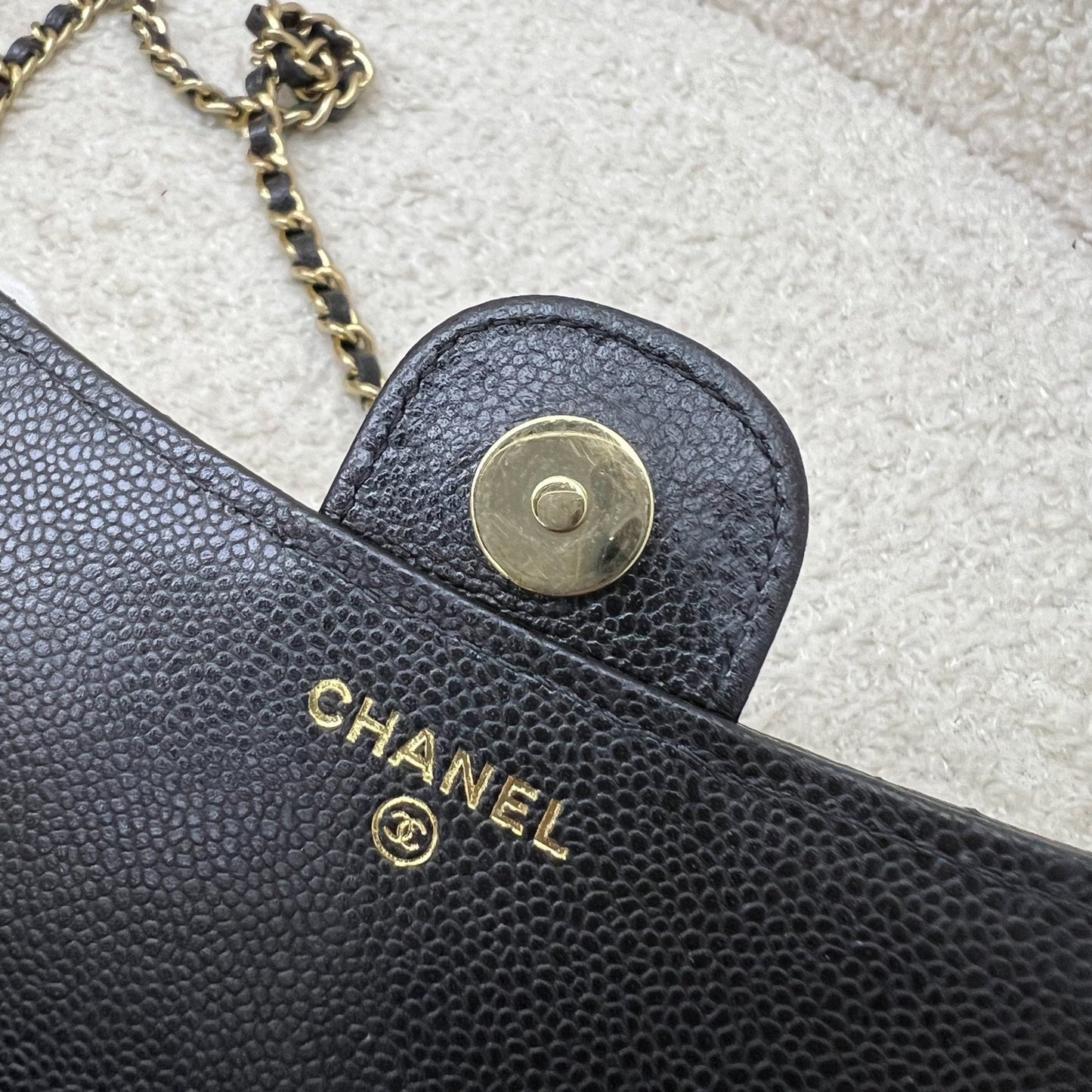 Chanel Phone Holder / Wallet On Chain WOC in Black Caviar and LGHW (Model: AP2096)
