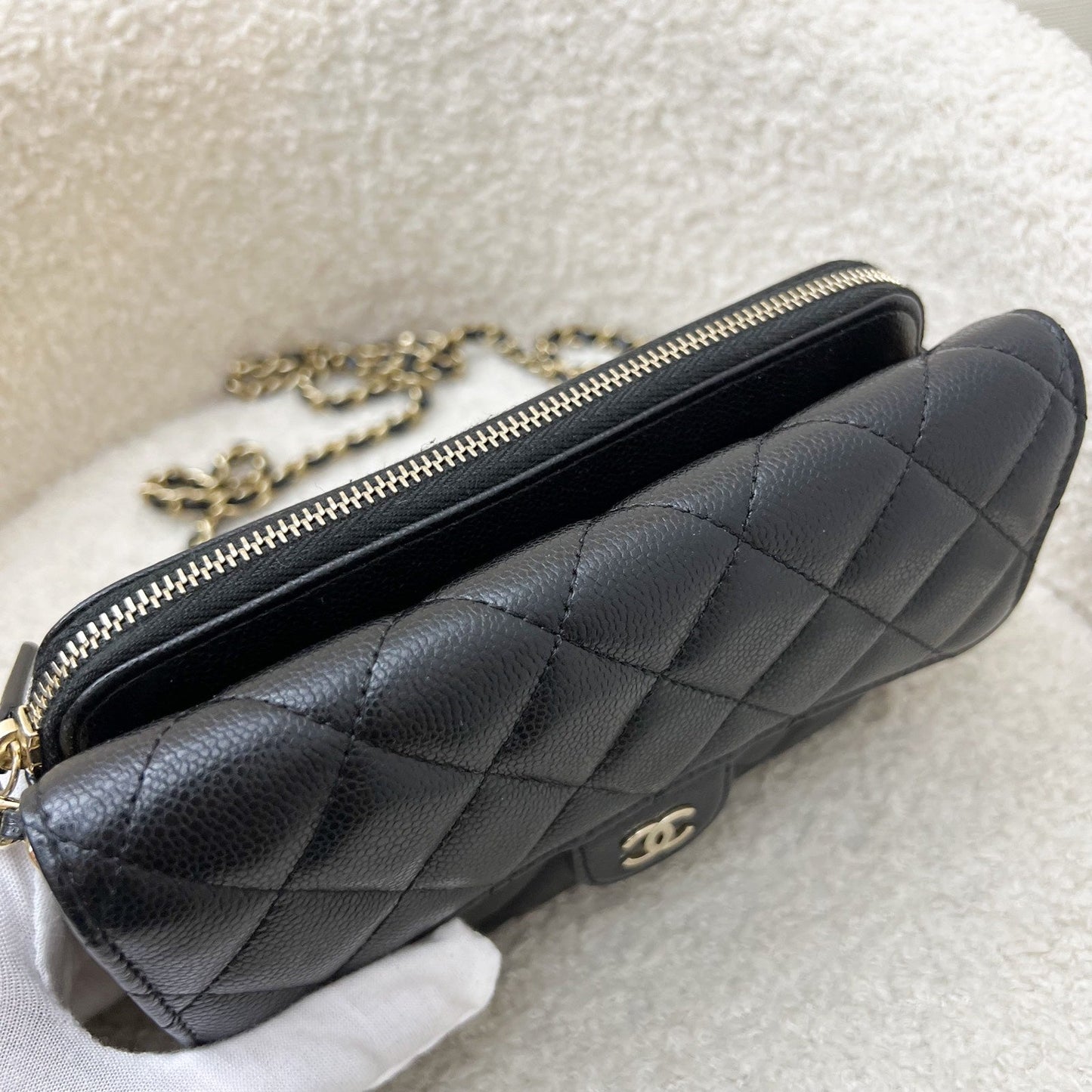 Chanel Phone Holder / Wallet On Chain WOC in Black Caviar and LGHW (Model: AP2096)