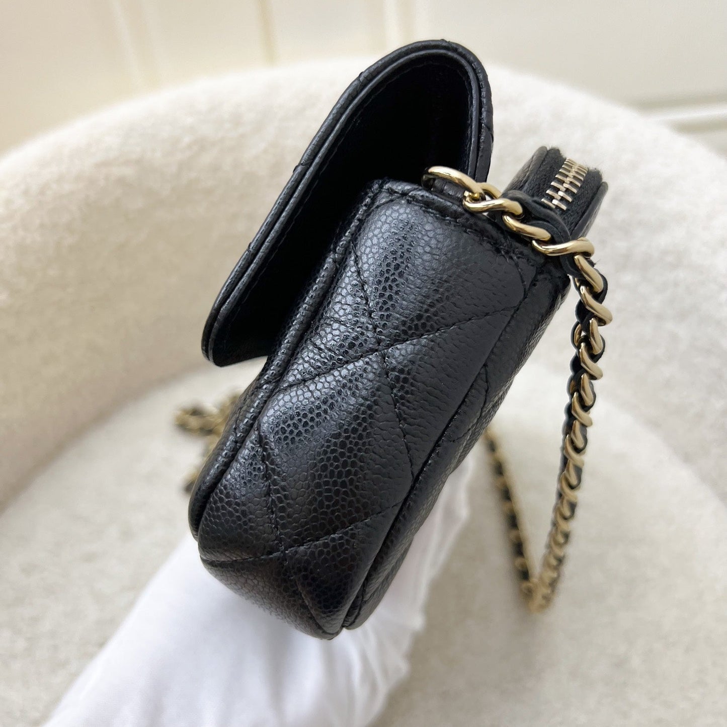 Chanel Phone Holder / Wallet On Chain WOC in Black Caviar and LGHW (Model: AP2096)