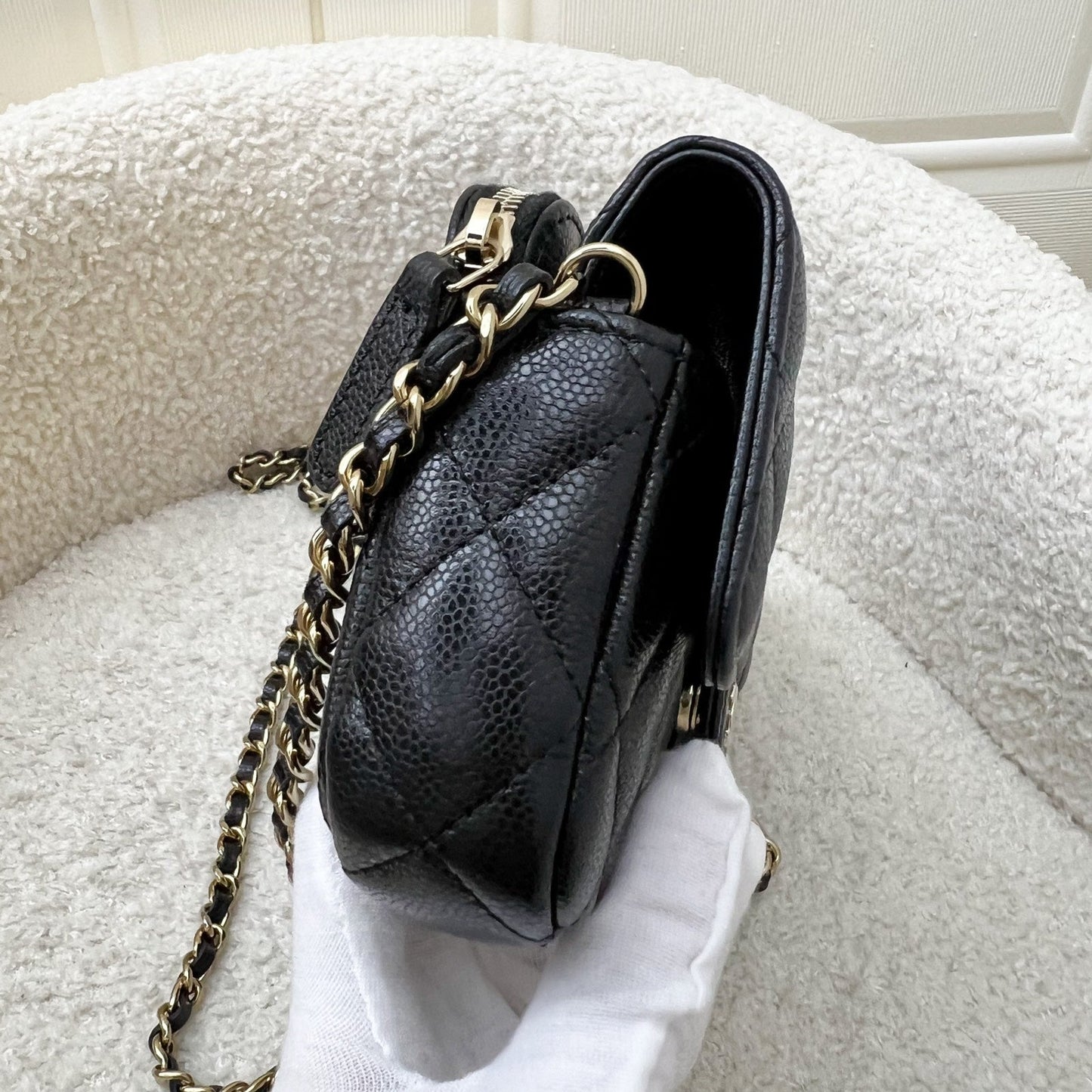 Chanel Phone Holder / Wallet On Chain WOC in Black Caviar and LGHW (Model: AP2096)