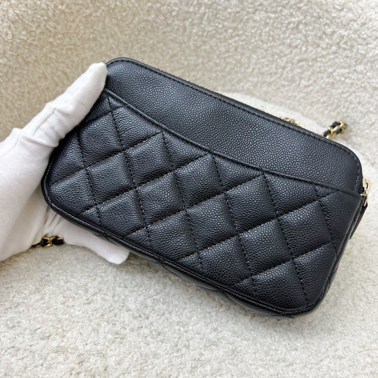 Chanel Phone Holder / Wallet On Chain WOC in Black Caviar and LGHW (Model: AP2096)
