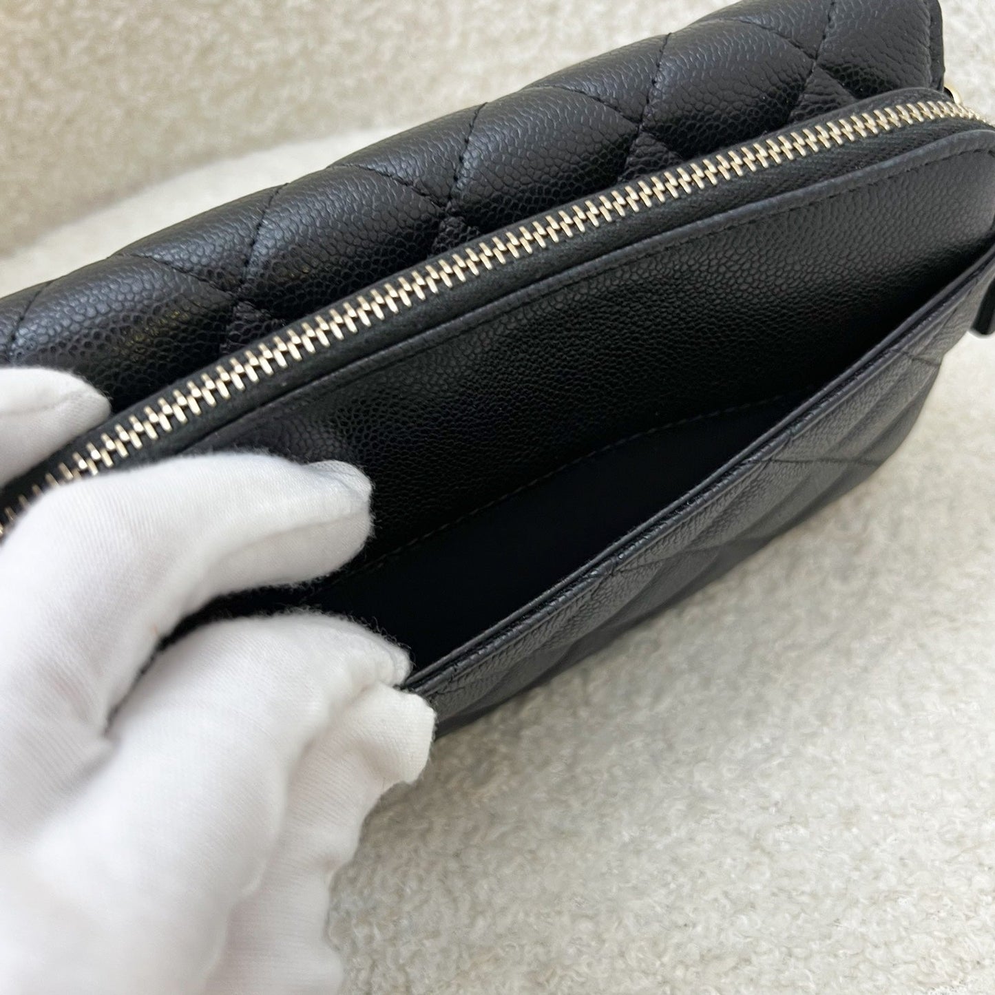 Chanel Phone Holder / Wallet On Chain WOC in Black Caviar and LGHW (Model: AP2096)