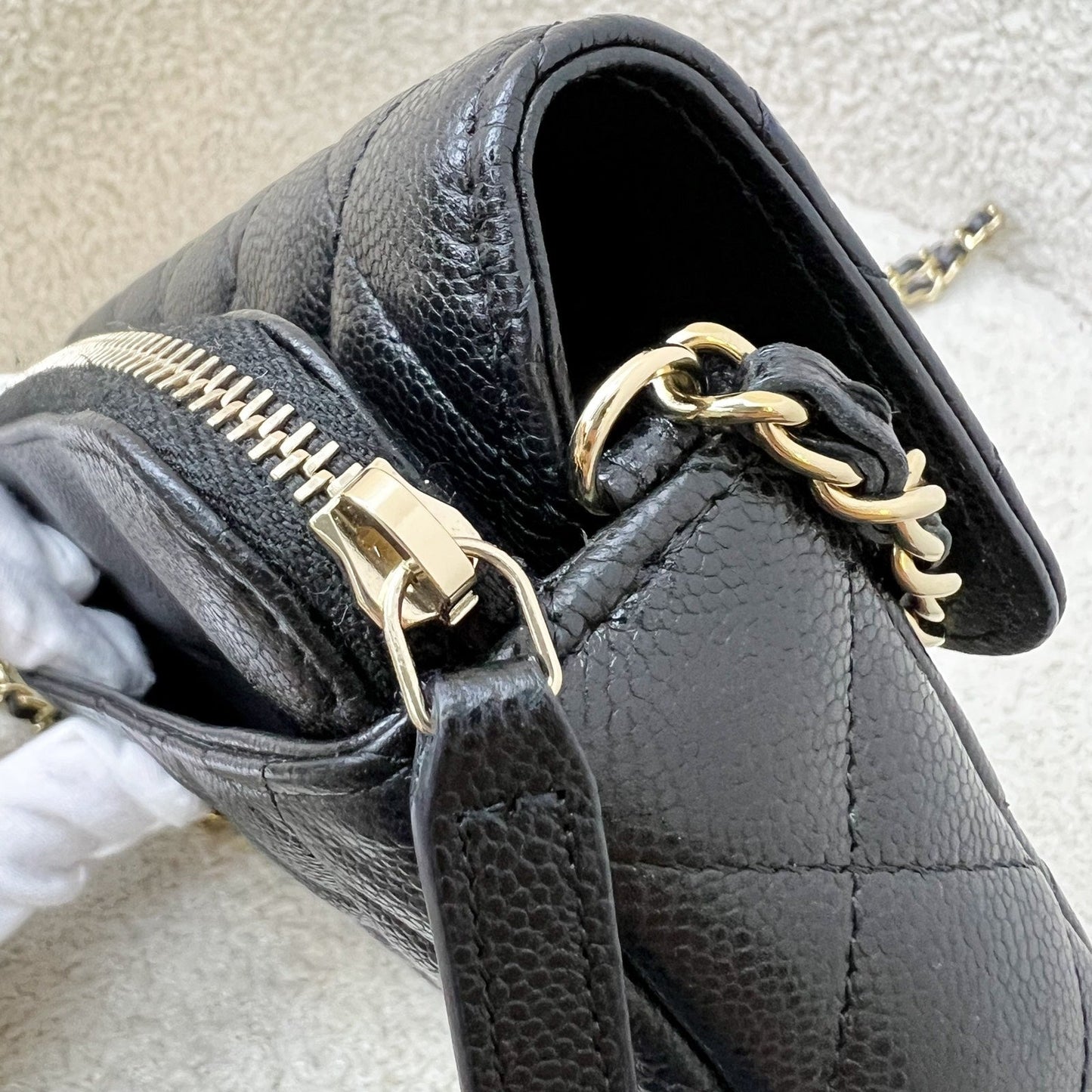 Chanel Phone Holder / Wallet On Chain WOC in Black Caviar and LGHW (Model: AP2096)