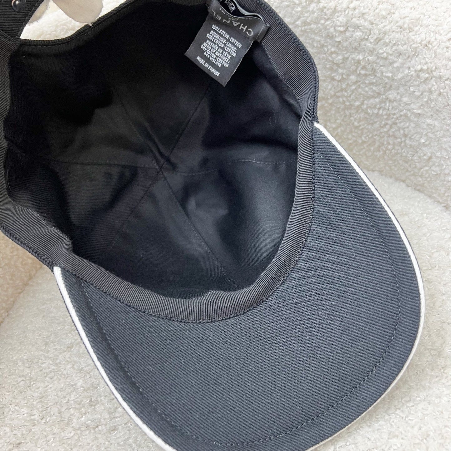 Chanel Baseball Cap with White Embroidered CC Logo in Black