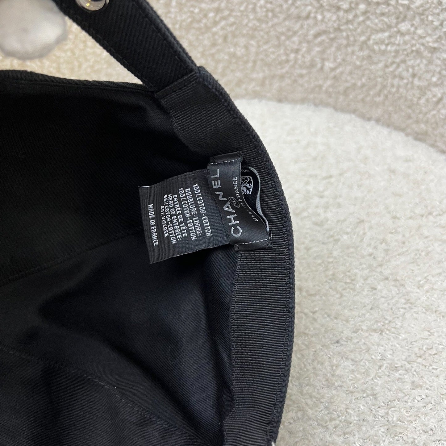 Chanel Baseball Cap with White Embroidered CC Logo in Black